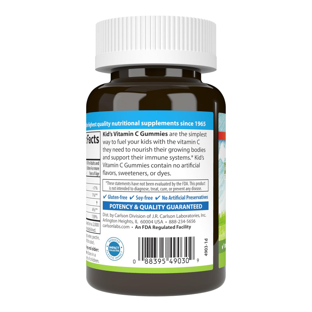 Carlson Kid's Vitamin C Gummies, 125 mg, Non-GMO, 60 Vegetarian Gummies