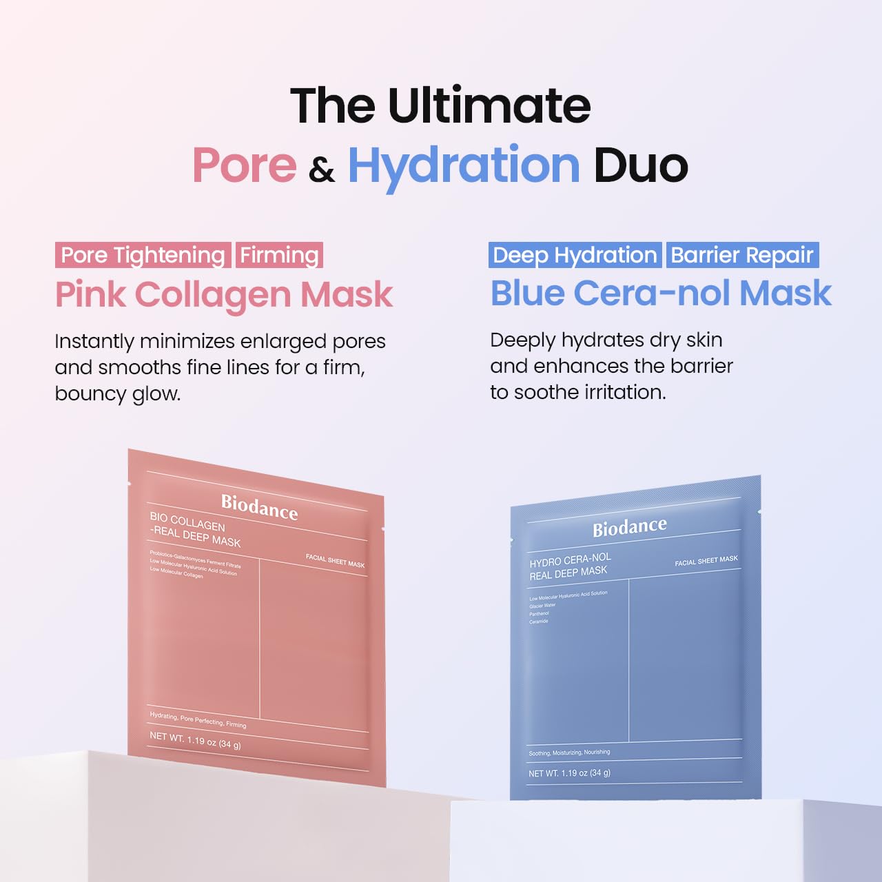 BIODANCE Best Mask Duo: Bio-Collagen & Ceramide Panthenol Real Deep Mask Set, Firming, Hydrating, Face Mask Bundle for Glass Skin, Korean Skincare Set, Korean Skin Care, Facial Mask Set