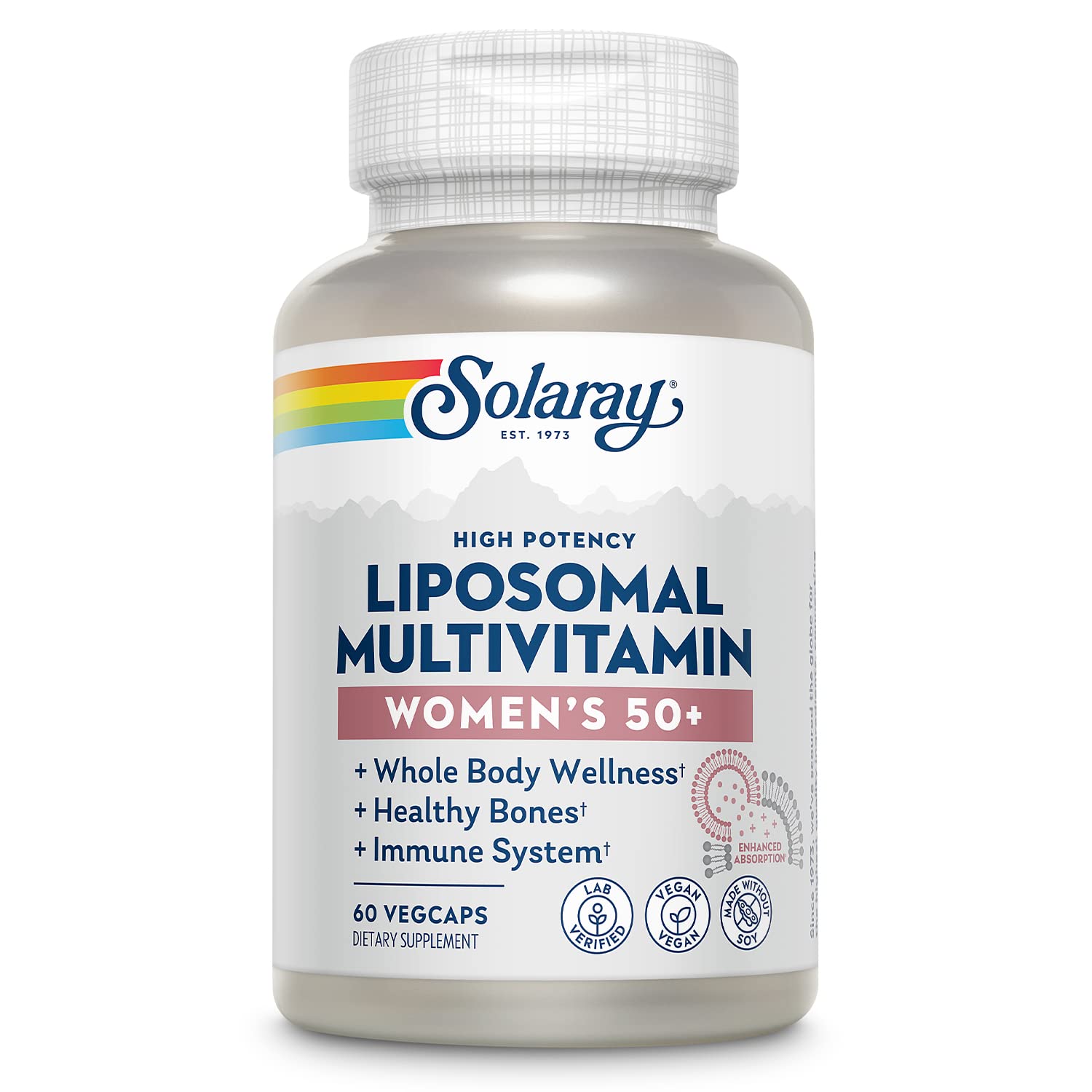 SOLARAY Liposomal Multivitamin for Women 50 Plus, Enhanced Absorption with Iron, Vitamin D, Vitamin C, B12, Biotin & More, Immune Support & Bone Health, Vegan, 30 Servings, 60 VegCaps