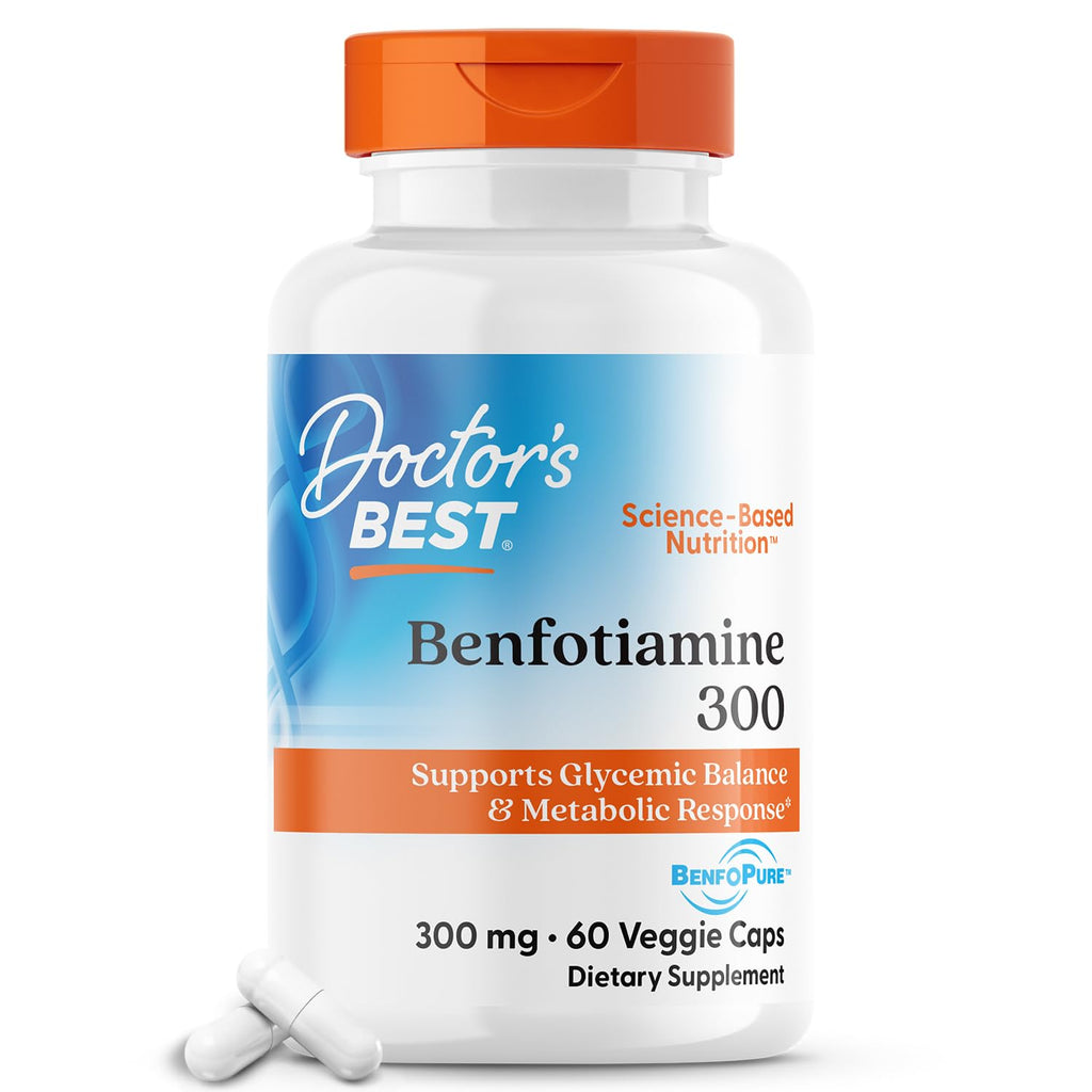 Doctor's Best Benfotiamine 300mg Supplement - Bioavailable Vitamin B1 for Men & Women, Benfotiamine B1 Capsules, Supports Nerve & Metabolic Health, Antioxidant Support, Non GMO, Vegan - 60 Veggie Caps