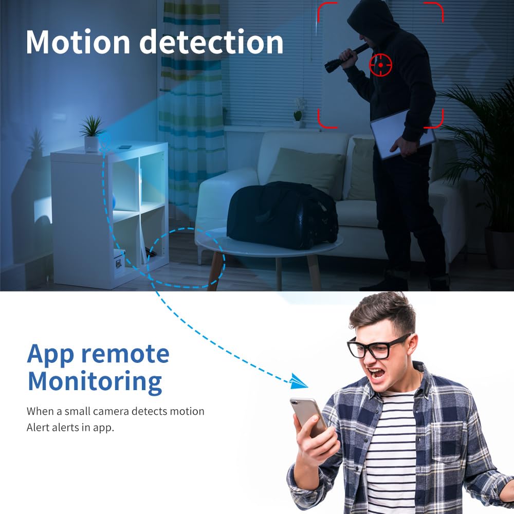 BRFOZAG Mini WiFi Security Camera 4K HD, Portable Wireless Indoor Camera with Motion Alerts, Remote Monitoring, Local Storage Support, Compact Camera for Home, Pets, Office and Travel