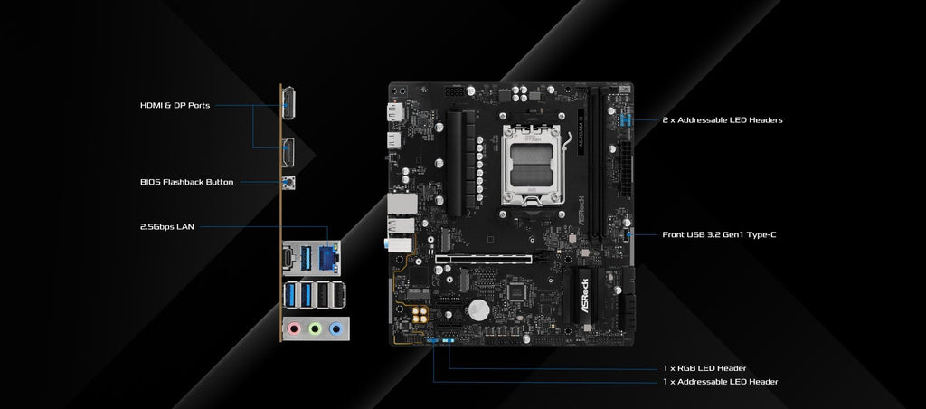 ASRock A620AM-X Micro-ATX Motherboard AMD AM5 Socket Supports Ryzen 9000/8000/7000 DDR5 8000+ OC PCIe 4.0 2.5G LAN BIOS Flashback