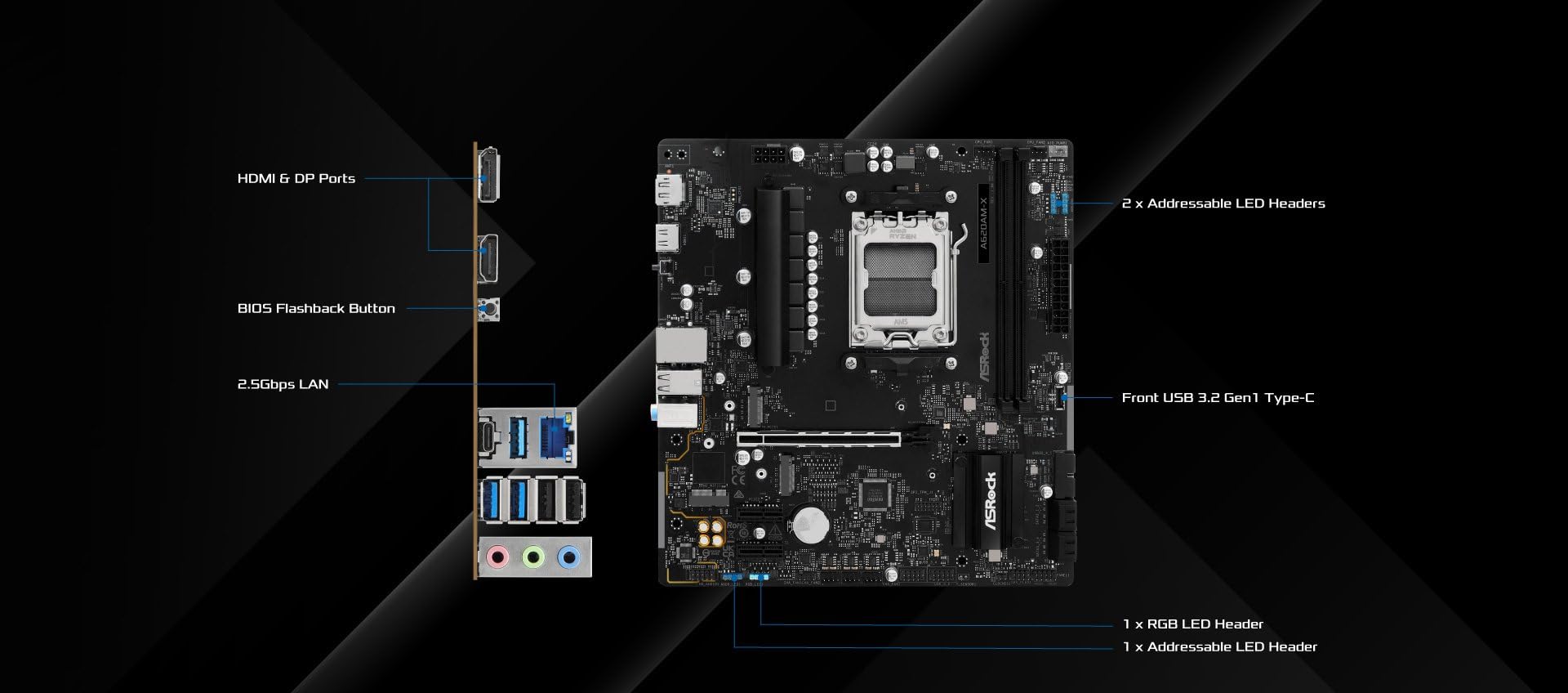 ASRock A620AM-X Micro-ATX Motherboard AMD AM5 Socket Supports Ryzen 9000/8000/7000 DDR5 8000+ OC PCIe 4.0 2.5G LAN BIOS Flashback