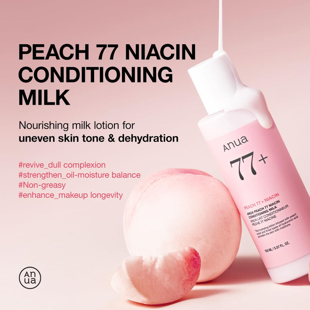 Anua Peach Niacinamide Conditioning Lotion, Face moisturizer with Vitamin B12 & Hyaluronic Acid for glass skin, Brightening & Hydration for Dry Skin, korean skin care, 5.07 fl.oz.