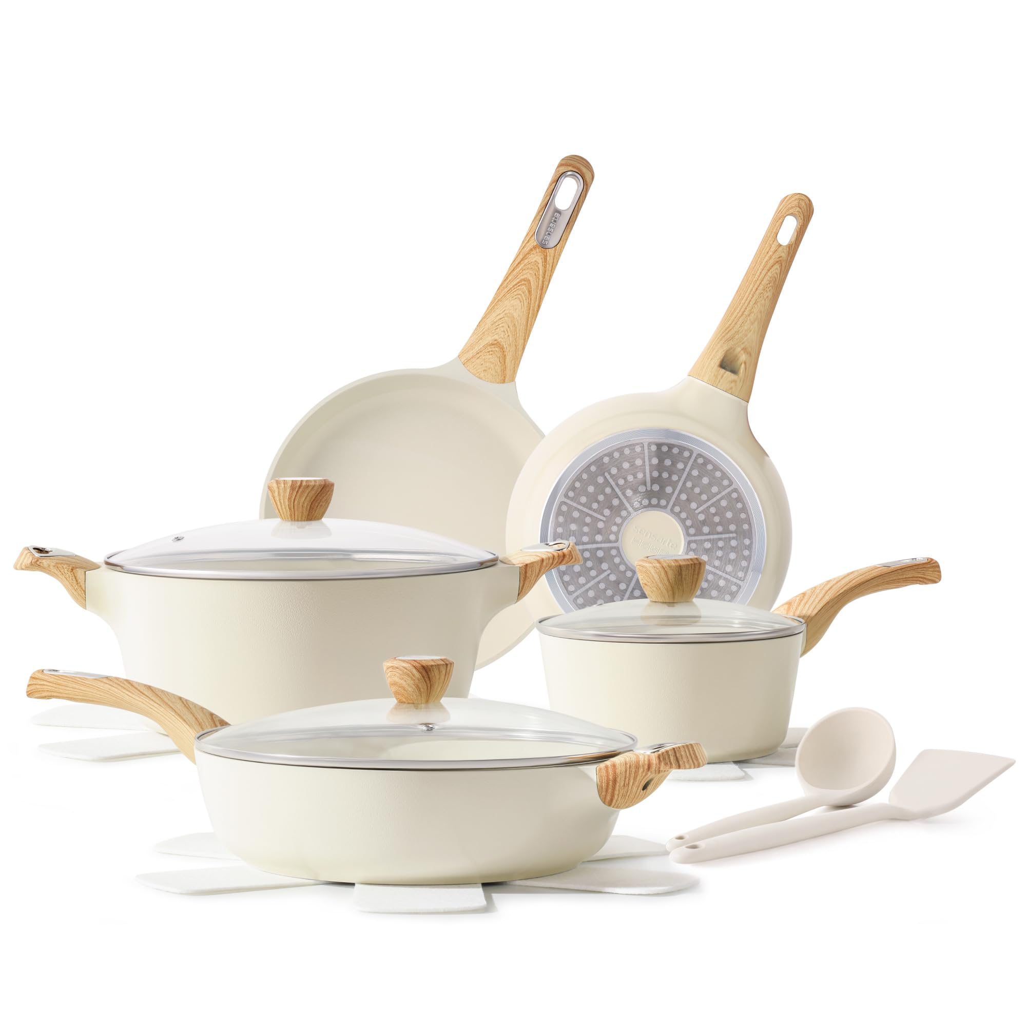 SENSARTE Ceramic Cookware Sets, Pots and Pans Set Non stick, 14 Piece Induction Cookware, Non toxic Healthy Non Stick Kitchen Cooking Set, with Frying Pans Set, PFAS PTFE PFOA PFOS Free