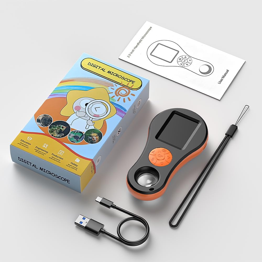 ILIHOME Digital Microscope Handheld 2.0 inch IPS Color Screen,Portable Digital Magnifying Glass,Marco Microscope for Kids,Built-in 8LED Lights,USB Compatible with PC Windows, Mac OS