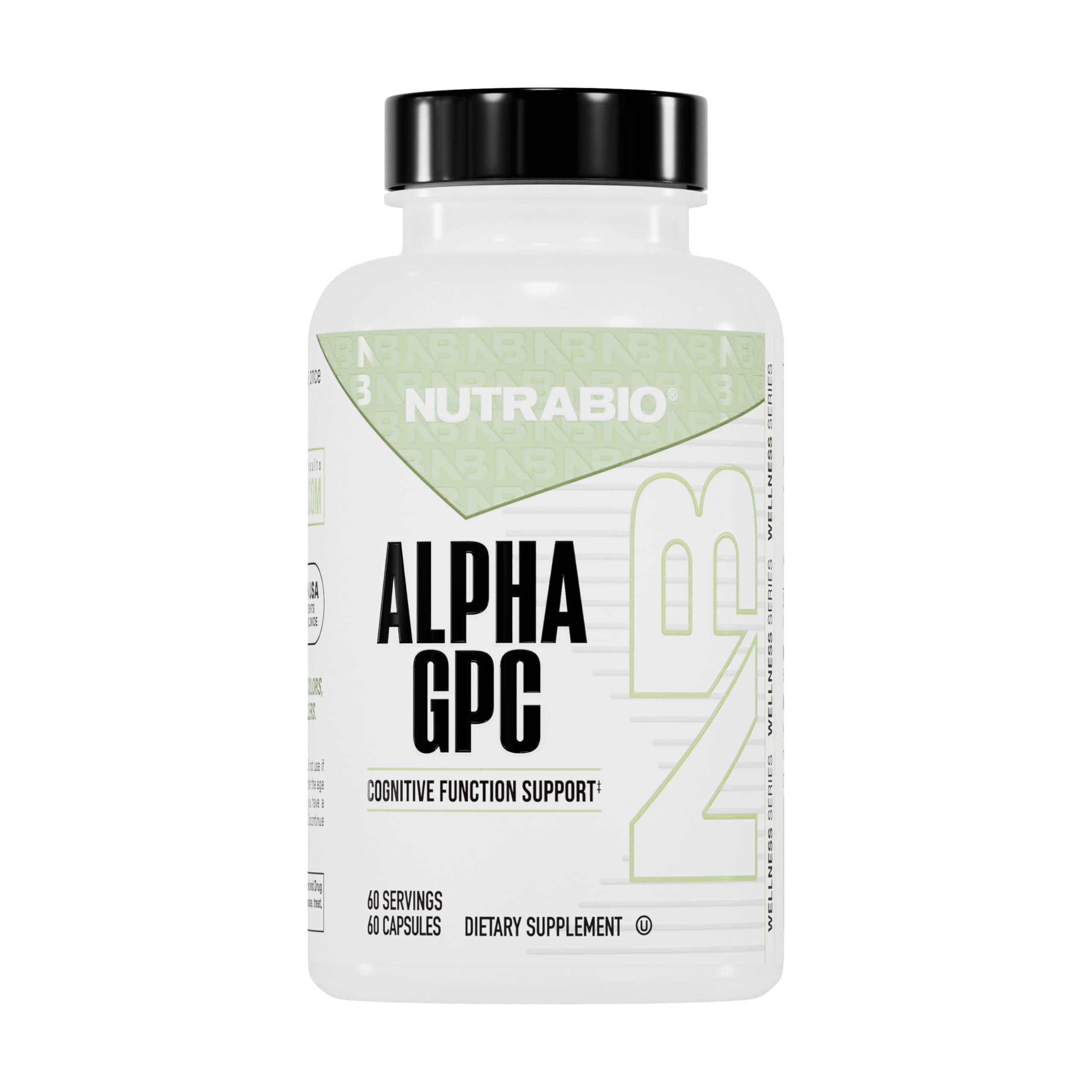 NutraBio Alpha GPC, Brain Support & Improved Memory Function, 300mg - 60 Vegetable Capsules