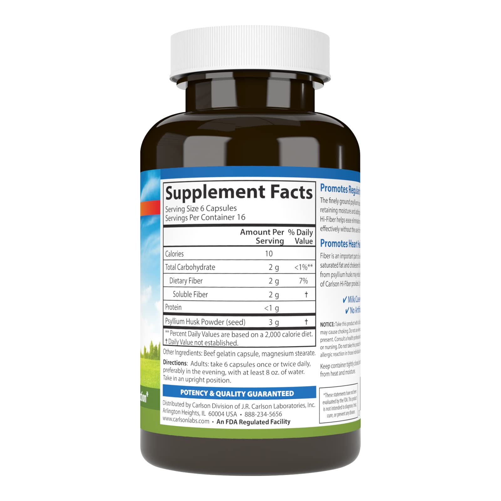 Carlson Hi-Fiber, 3 g, Psyllium Husk Capsules, Regularity, 100 Capsules