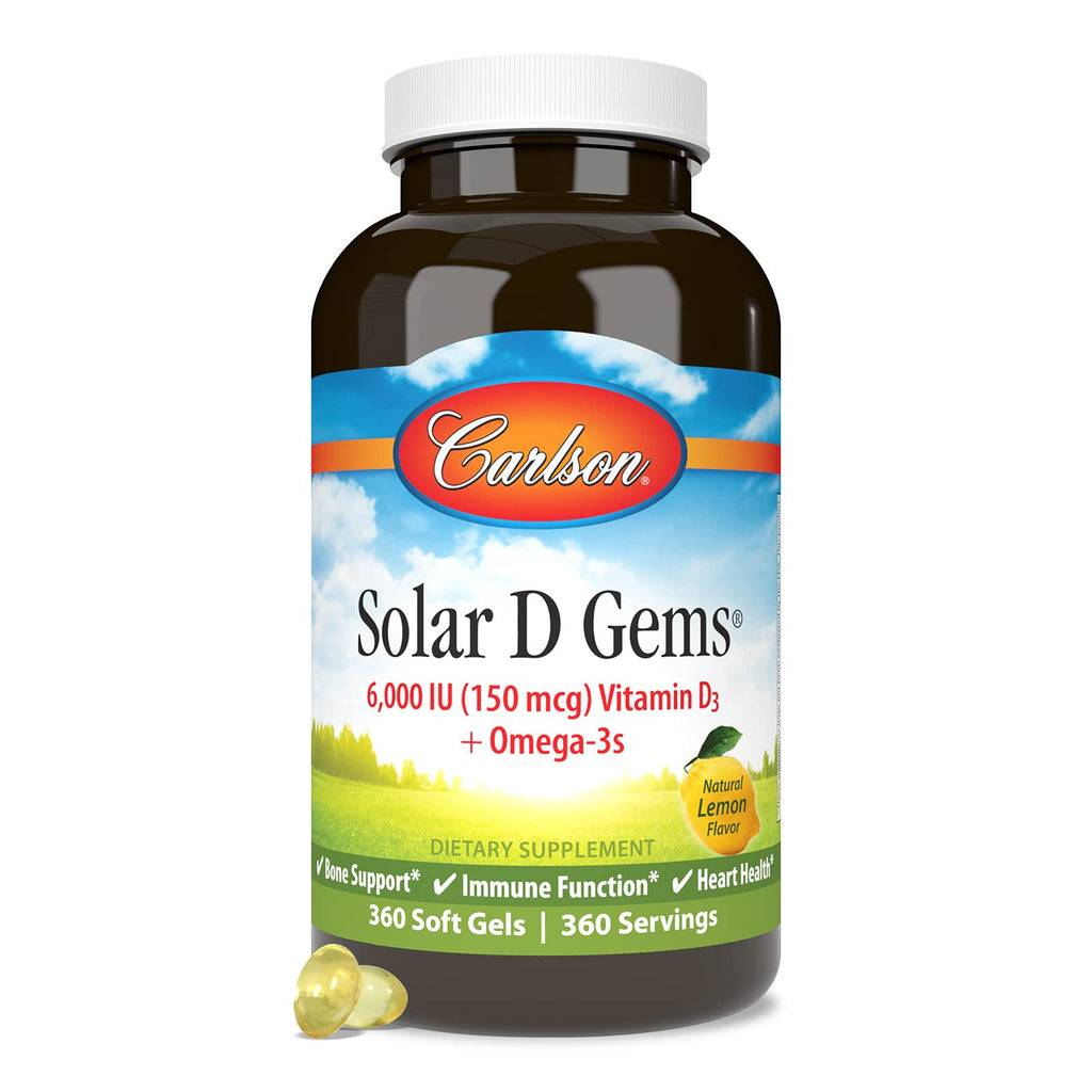 Carlson Solar D Gems, 6000 IU (150 mcg) Vitamin D3, Lemon, 360 Softgels