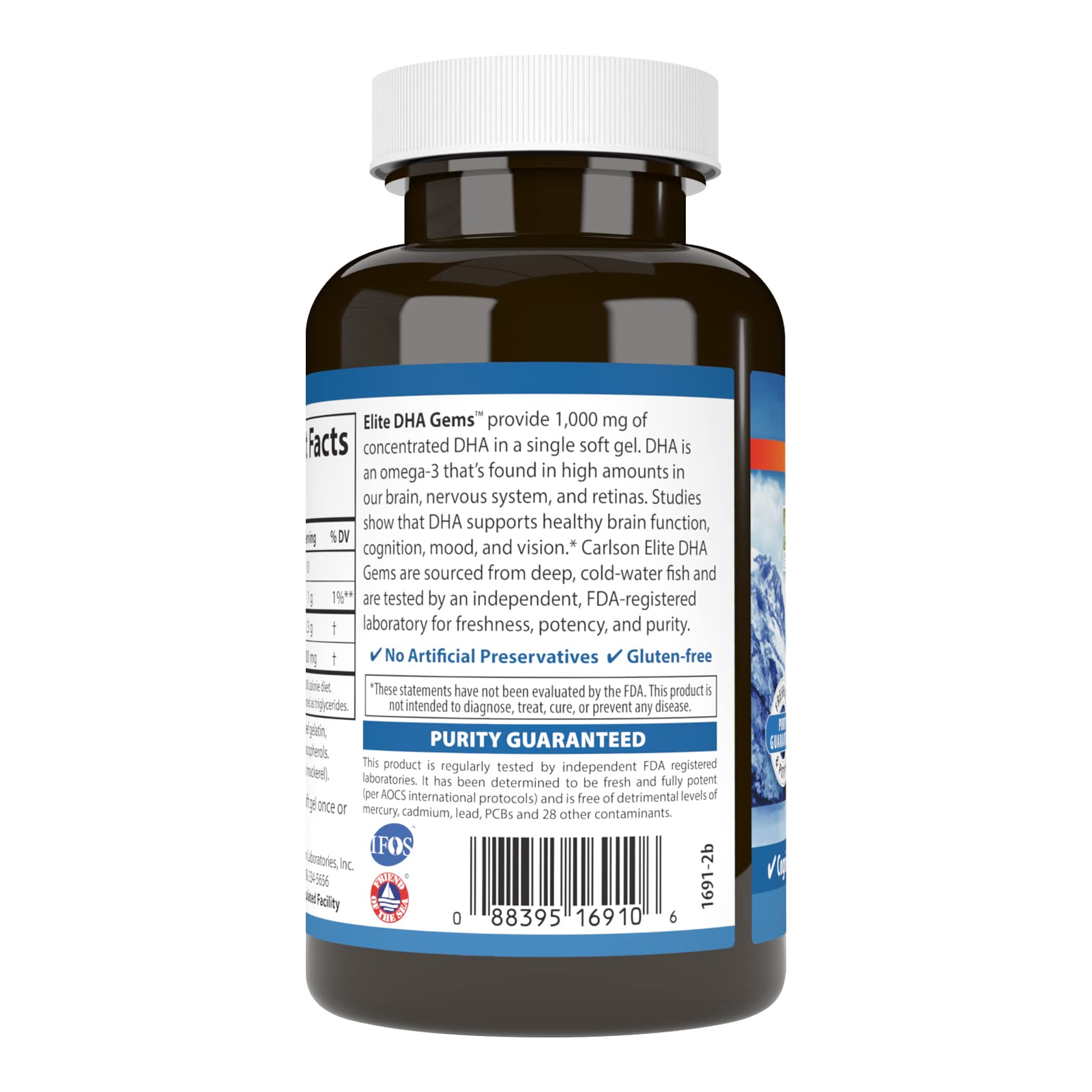 Carlson Elite DHA Gems, 1000 mg, DHA in a Single Soft Gel, 60 Soft Gels