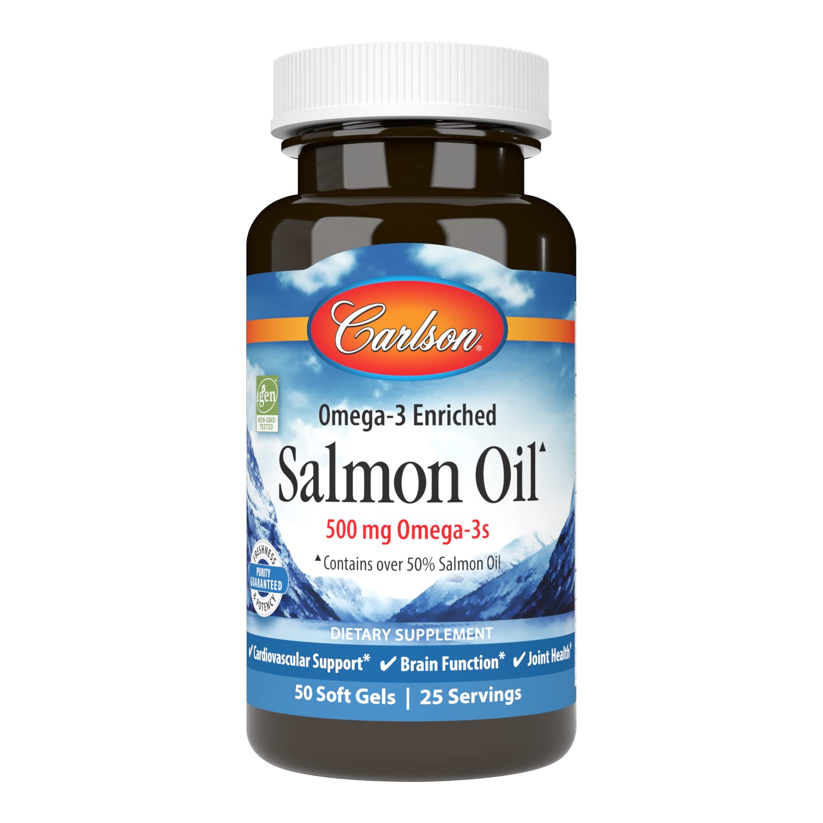 Carlson Salmon Oil, 500 mg, Omega-3s, Sustainably Sourced, 50 Softgels