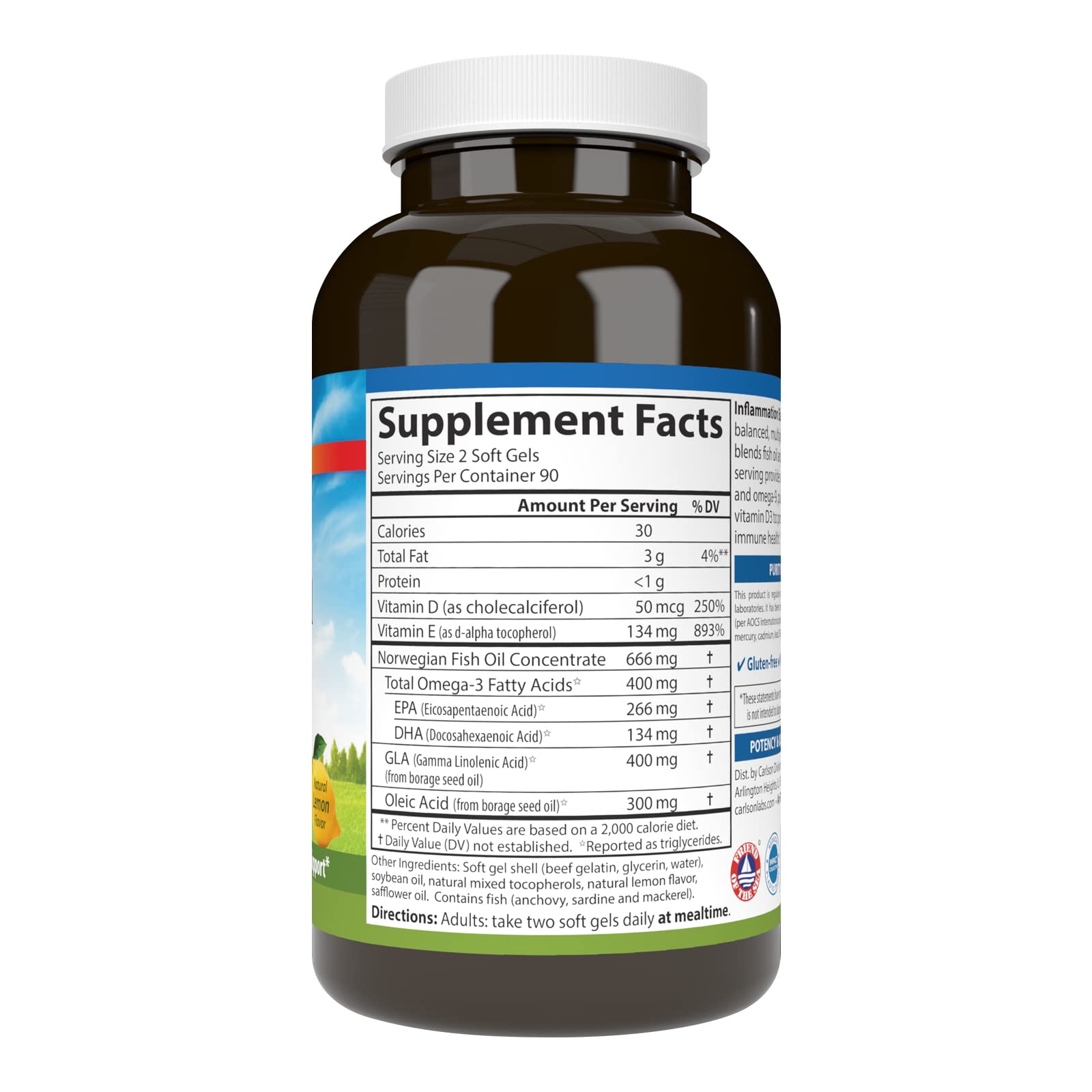 Carlson Inflammation Balance, with D3, From Norway, 180 Softgels