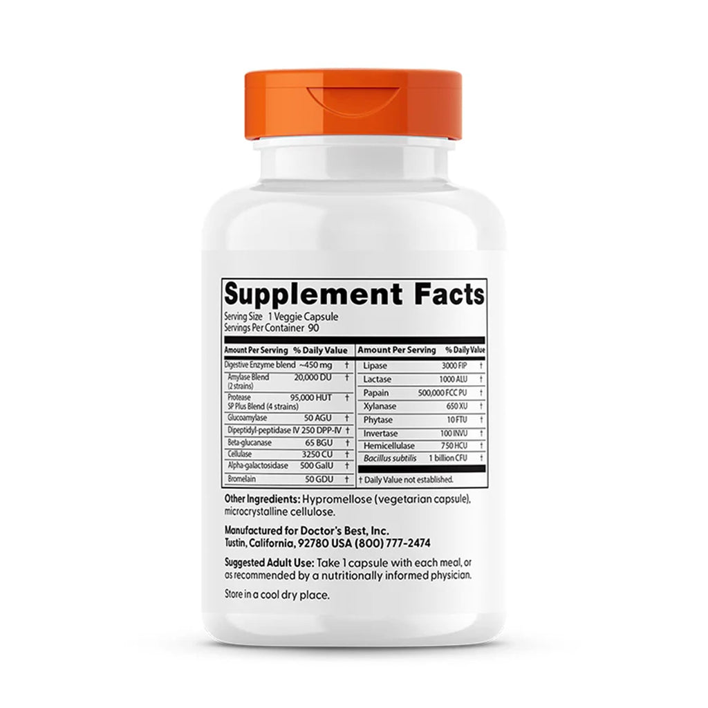 Doctor's Best Digestive Enzymes Supplement for Women & Men - Supports Gut Health, Digestion, & Overall Wellness, Formulated with Amylase, Super Enzyme Blend for Food Break Down - 90 Veg Caps (2 Pack)