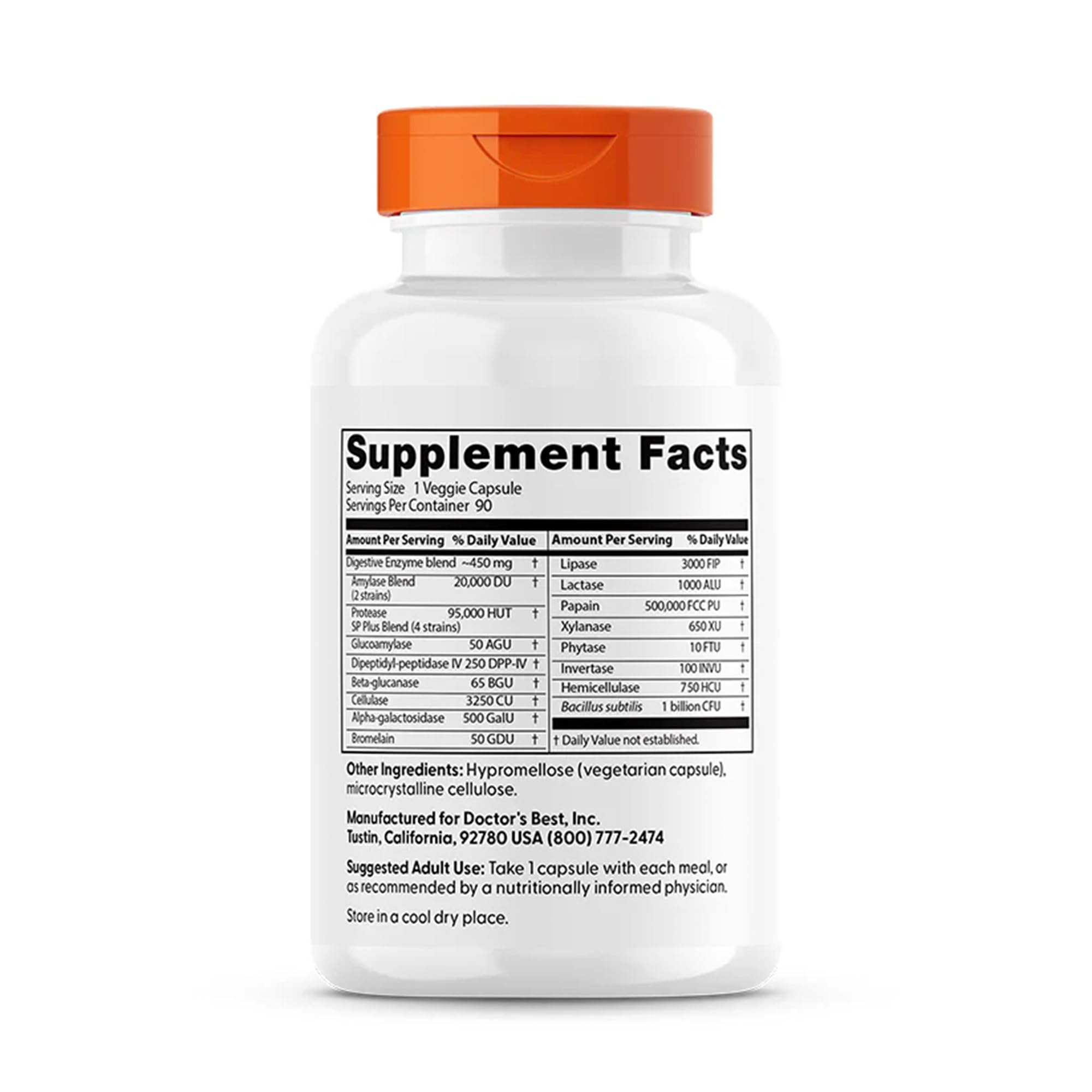 Doctor's Best Digestive Enzymes Supplement for Women & Men - Supports Gut Health, Digestion, & Overall Wellness, Formulated with Amylase, Super Enzyme Blend for Food Break Down - 90 Veg Caps (2 Pack)