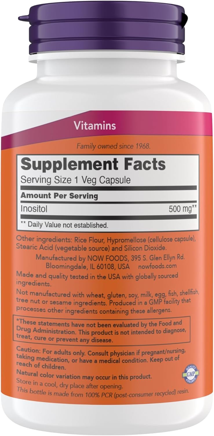 NOW Foods Inositol 500 mg - 200 Vegetarian Capsules (200 Count (Pack of 2))