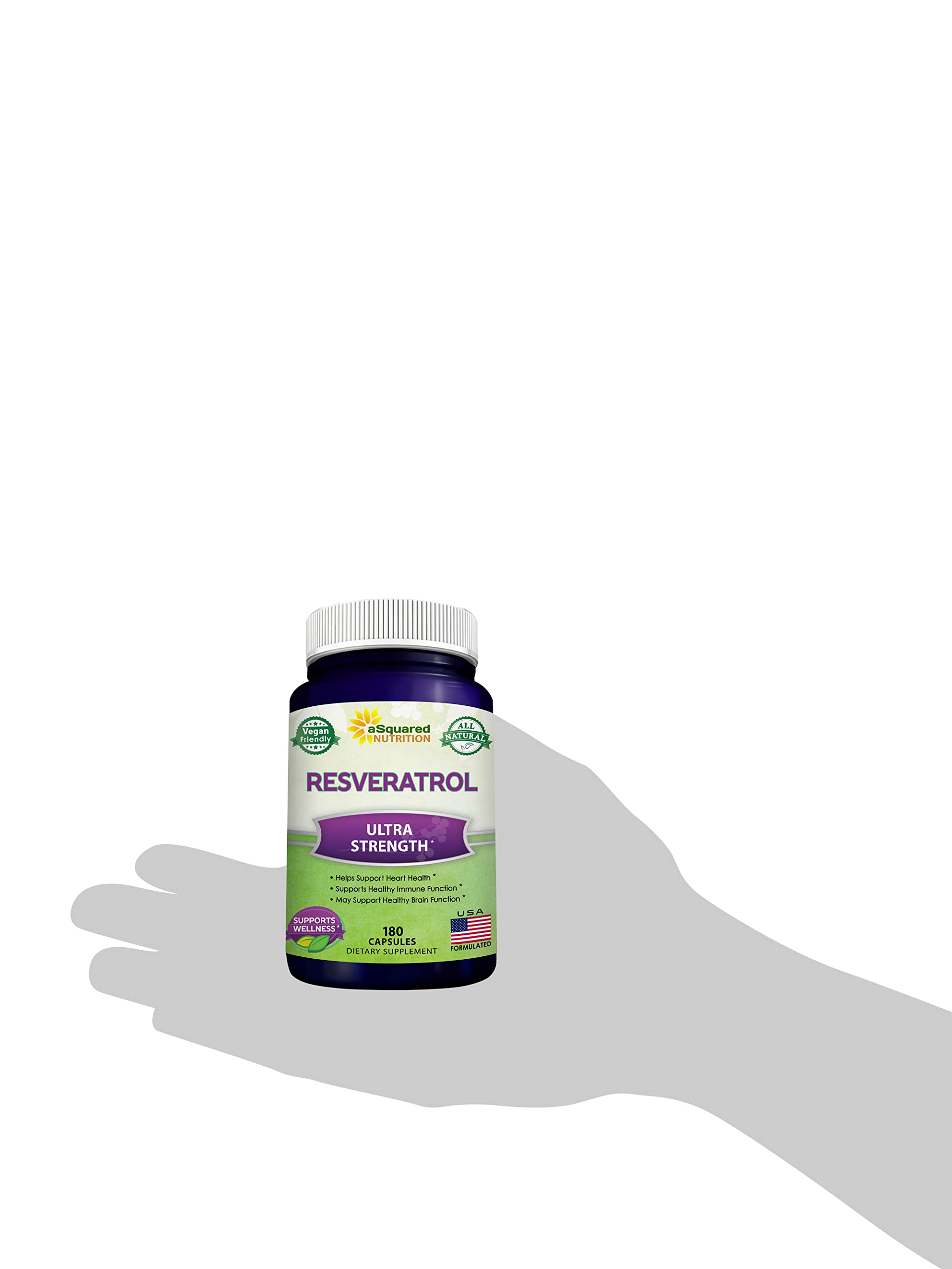100% Natural Resveratrol - 1000mg Per Serving Max Strength (180 Capsules) Antioxidant Supplement, Trans-Resveratrol Pills for Heart Health & Pure, Polyphenols (Pack of 2)