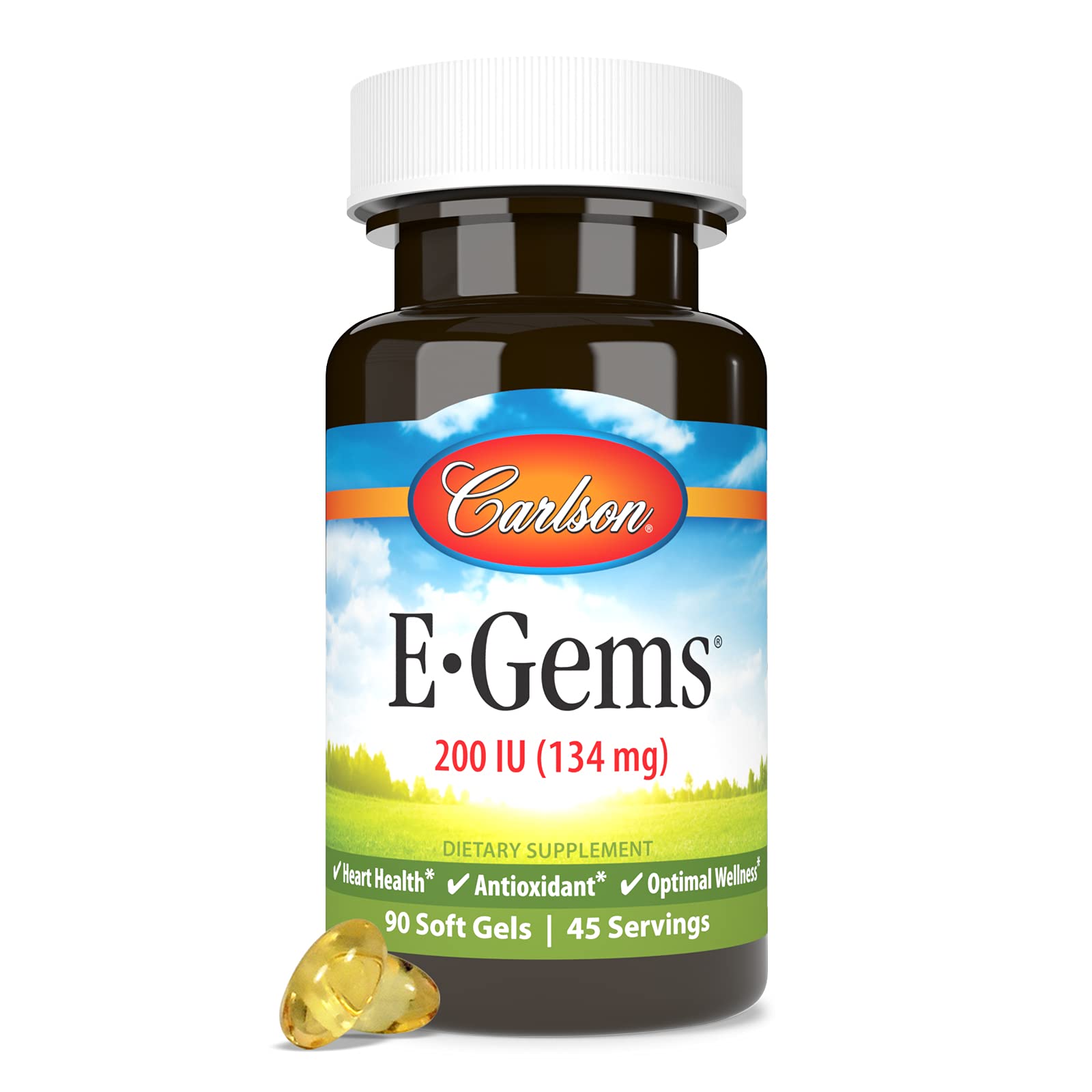 Carlson E-Gems 200 IU (134 mg), Natural-Source Vitamin E, 90 Soft Gels