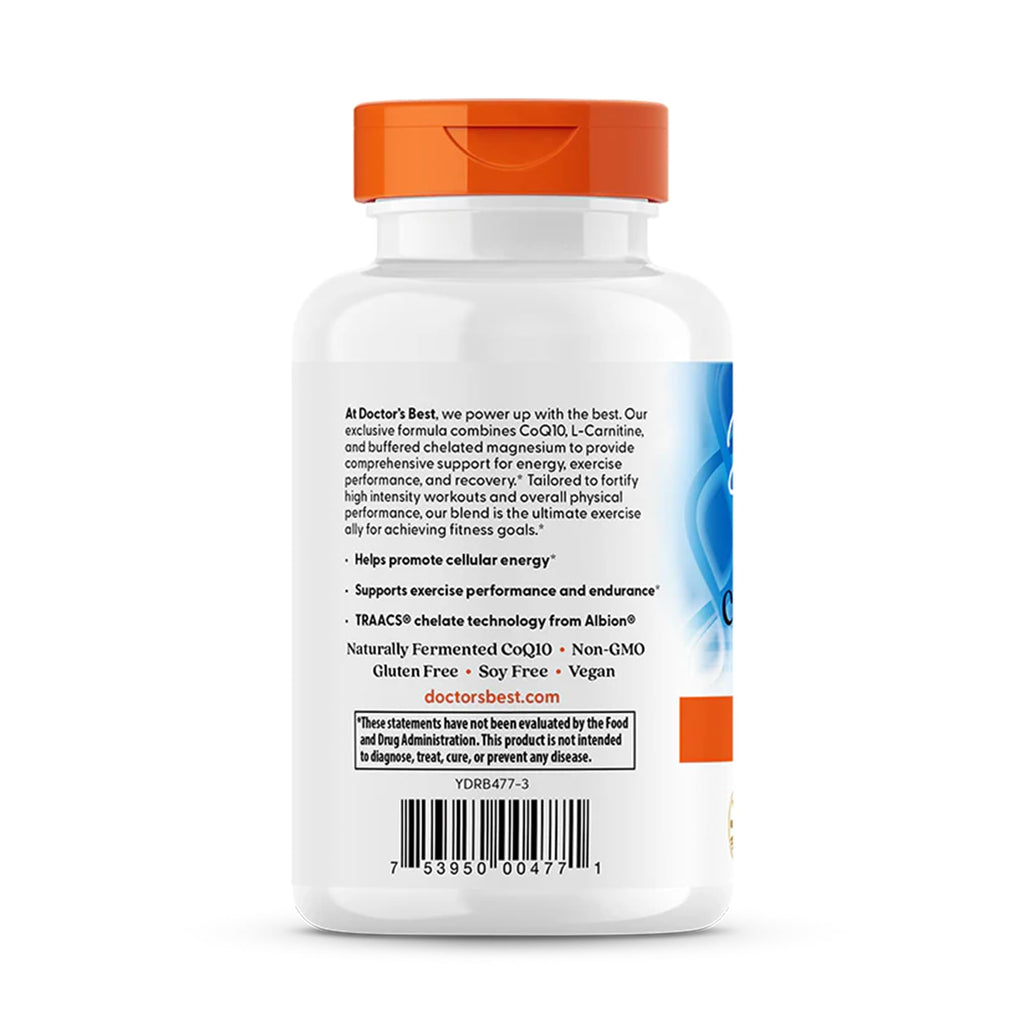 Doctor's Best CoQ10 L-Carnitine Magnesium Supplement - Energy & Exercise Support for Men & Women, Naturally Fermented Coenzyme Q10, Gluten Free, Soy Free, Vegan Formula - 90 Veg Caps