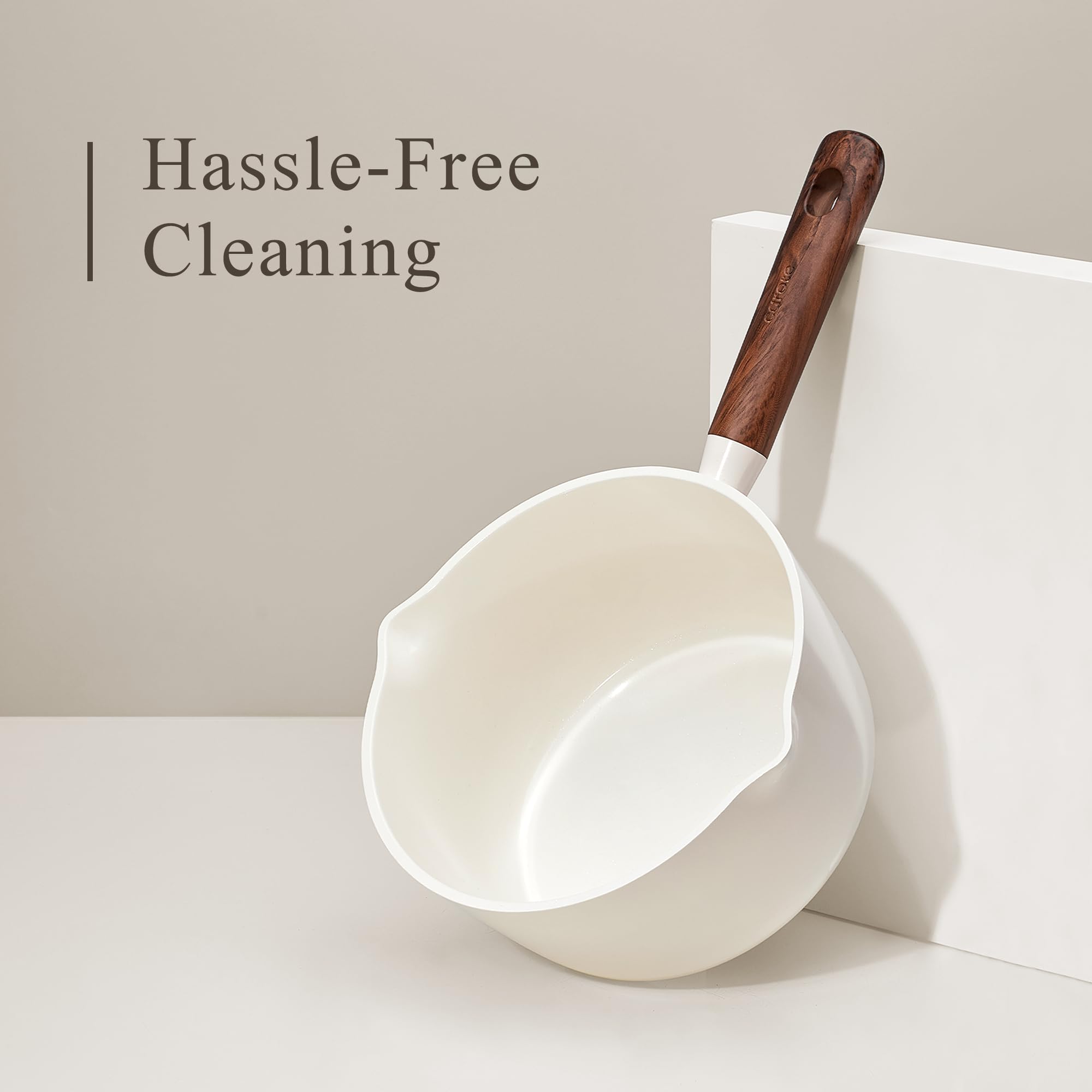 CAROTE 2QT & 3QT Sauce Pan Sets with Lid & Ladle Ceramic Nonstick Pot Set Non Toxic Saucepan Small Kitchen Cooking Pots, Easy to Clean, Induction Comptable, PFAS PTFE Free, White