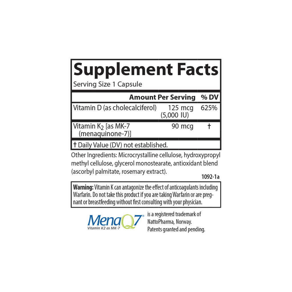 Carlson Super D3 + K2, 125 mcg (5000 IU), 90 Vegetarian Capsules