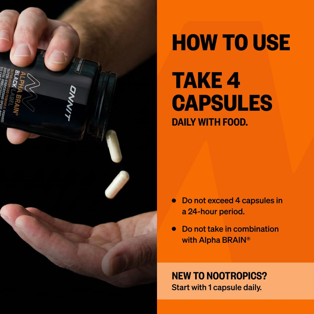 ONNIT Alpha Brain Black Label Capsules, IGEN Non-GMO Tested Citicoline Brain Supplement for Concentration and Memory, Lion’s Mane, Lutemax Lutein, L Theanine and Mucuna Pruriens, 80 Count