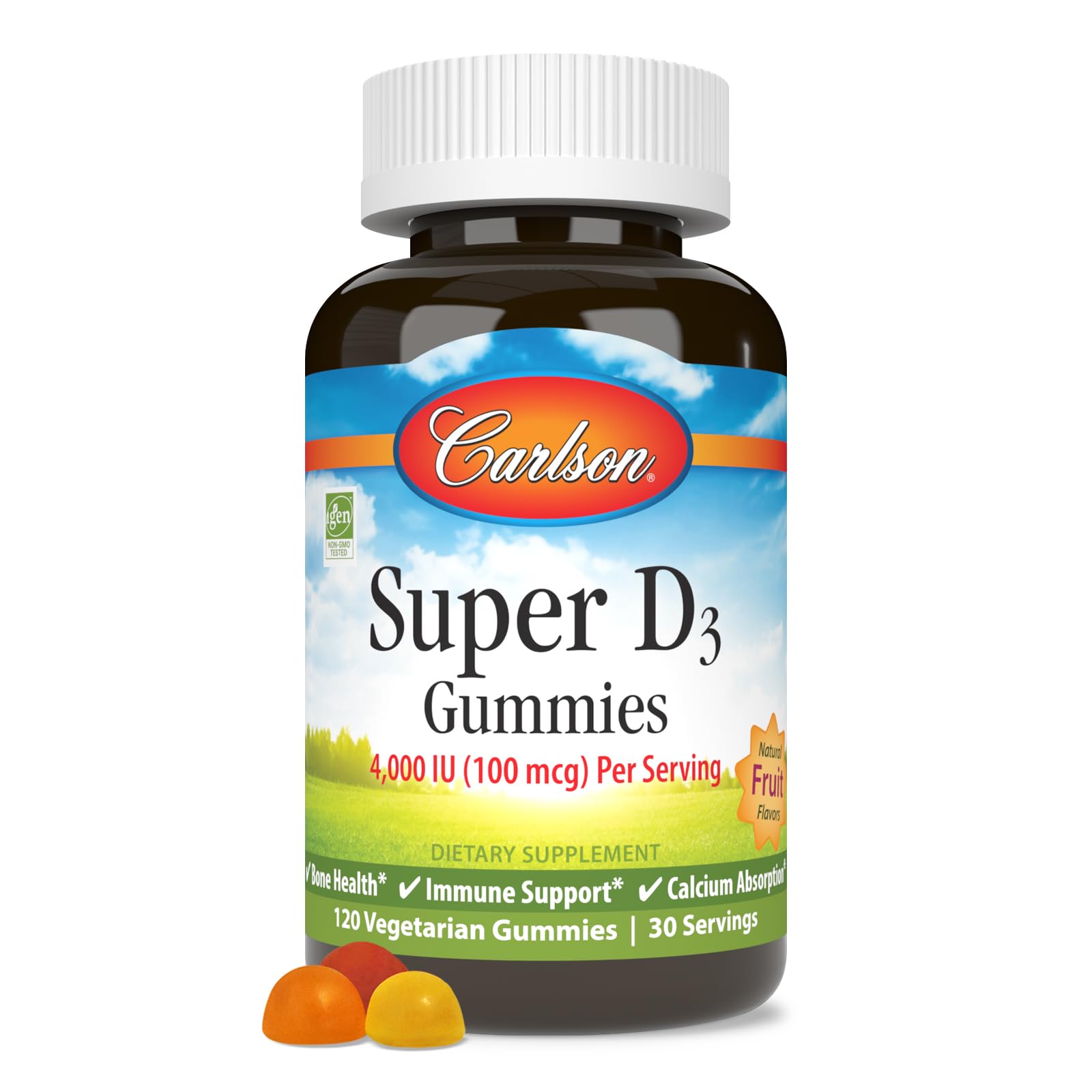 Carlson Super D3 Gummies 4,000 IU (100 mcg), 120 Vegetarian Gummies
