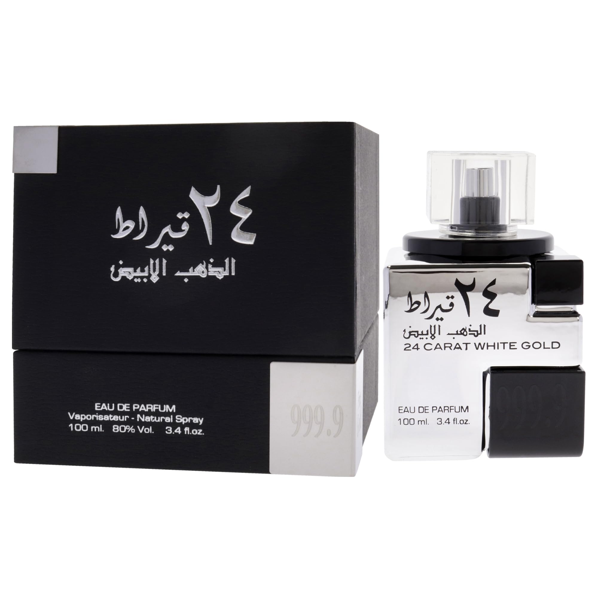 Lattafa 24 Carat White Gold – Fresh, Spicy, Woody – Eau de Parfum Spray Long-Lasting Fragrance for Unisex, 3.4 Ounce / 100 ml