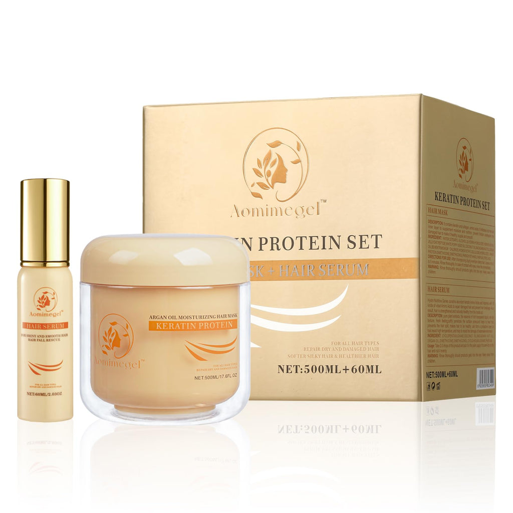 Aomimegel Collagen Repair Hair Mask & Argan Oil Set, 16.9 fl oz + 2 fl oz