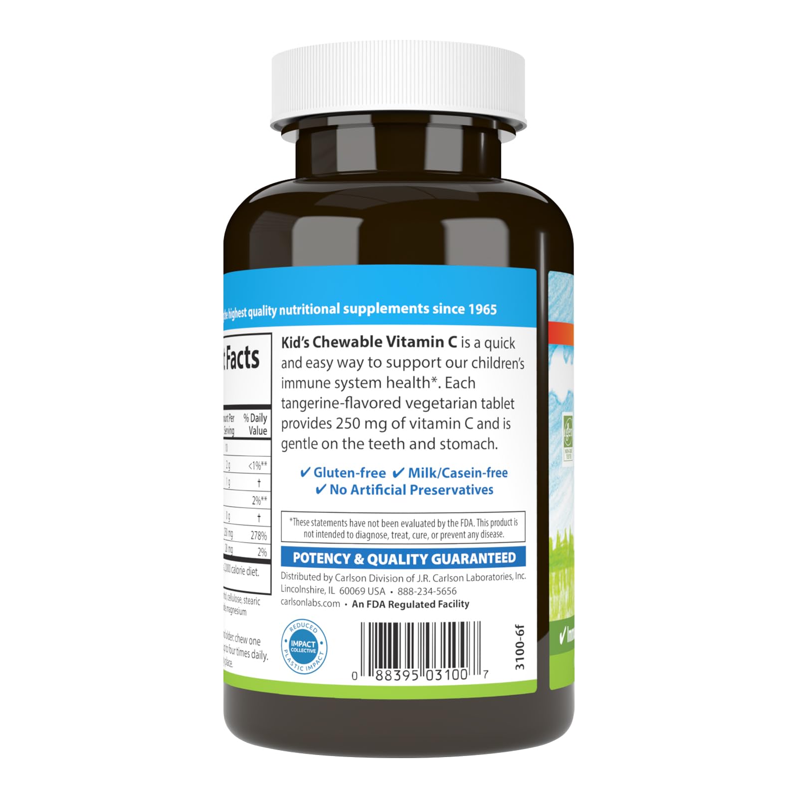 Carlson Kid's Chewable Vitamin C, 250 mg, 60 Vegetarian Chewable Tablets