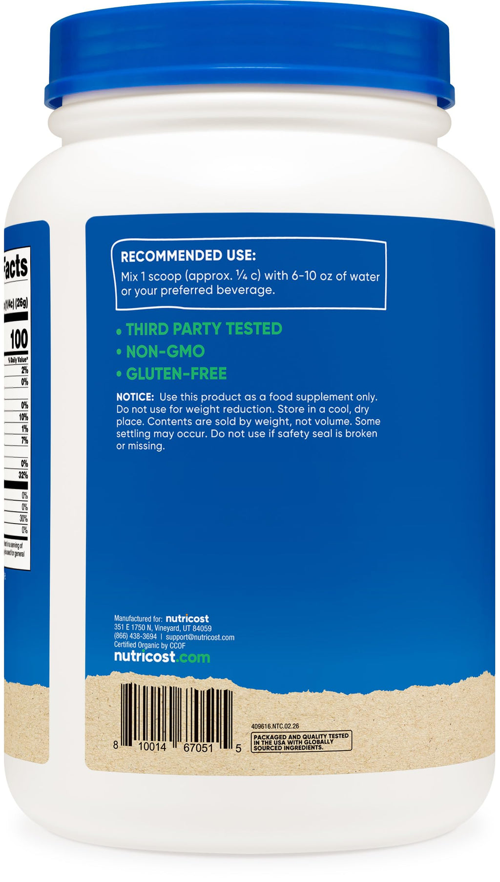Nutricost Organic Pea Protein Isolate Powder (2LBS) - Unflavored, Certified USDA Organic, Protein from Plants, Vegetarian Friendly, Gluten Free, Non-GMO