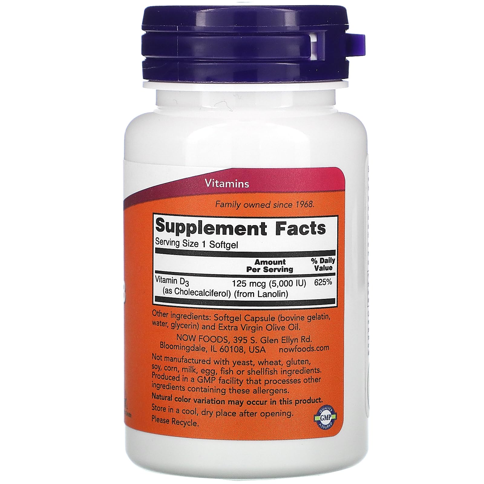 NOW Foods Now Supplements, Vitamin D-3 5,000 IU, High Potency, Structural Support*, 120 Softgels (3 Pack)