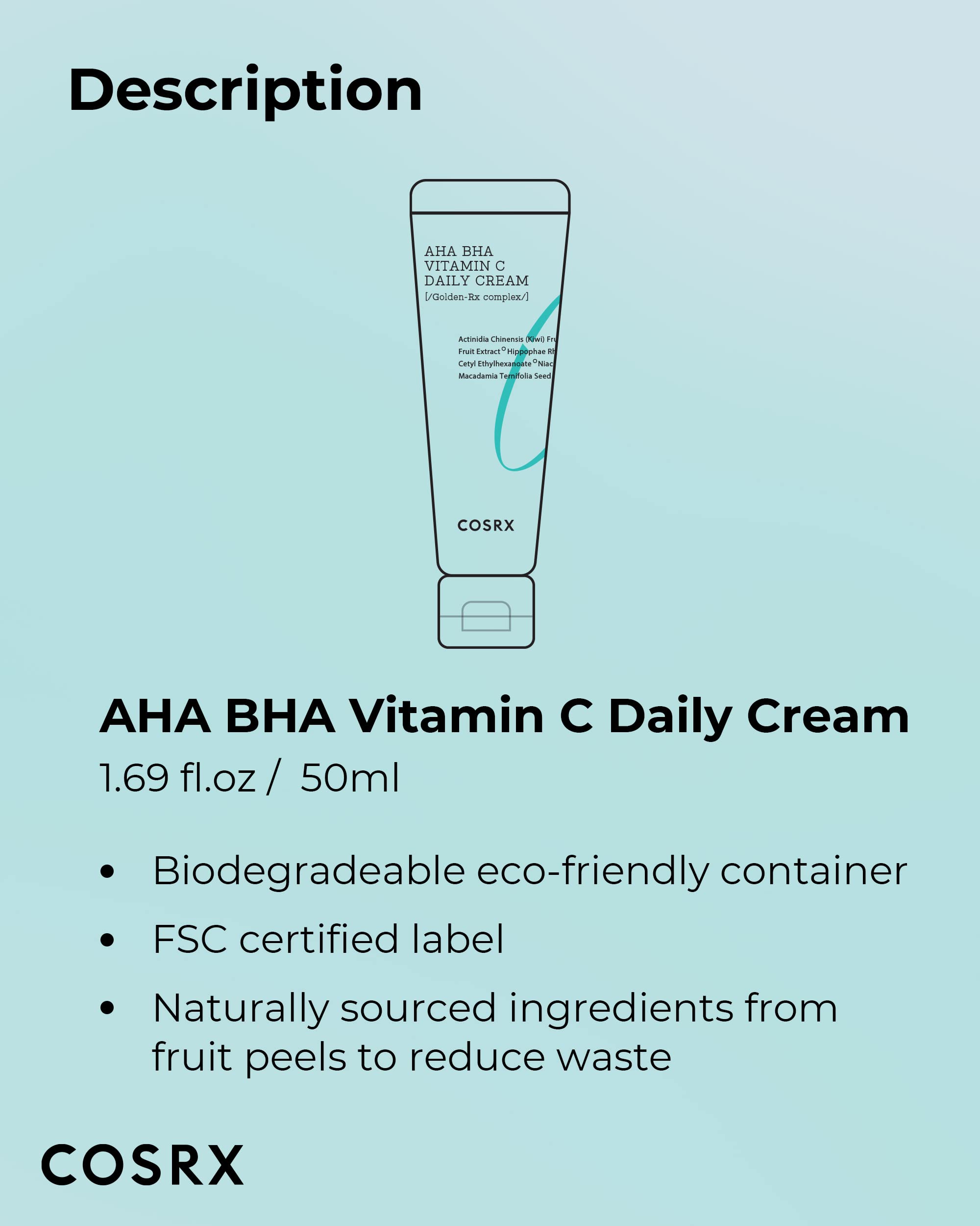 COSRX AHA BHA Vitamin C Daily Face Cream, Anti Aging Plumping, 1.69 fl oz