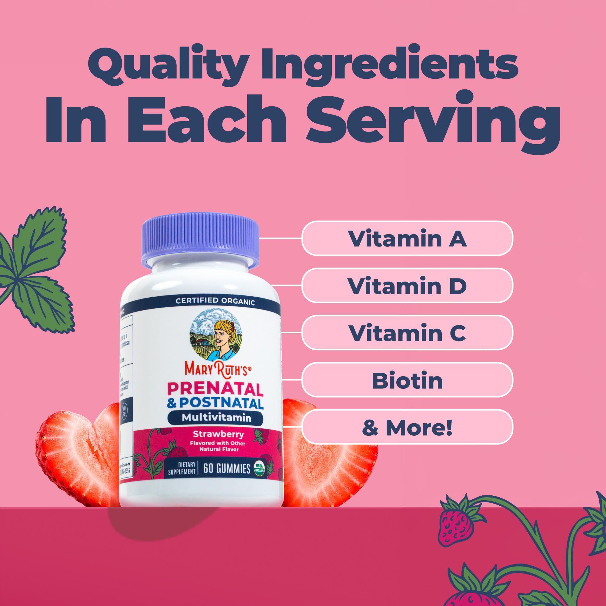 MARYRUTH'S USDA Organic Prenatal & Postnatal Multivitamin Gummies, 60 ct