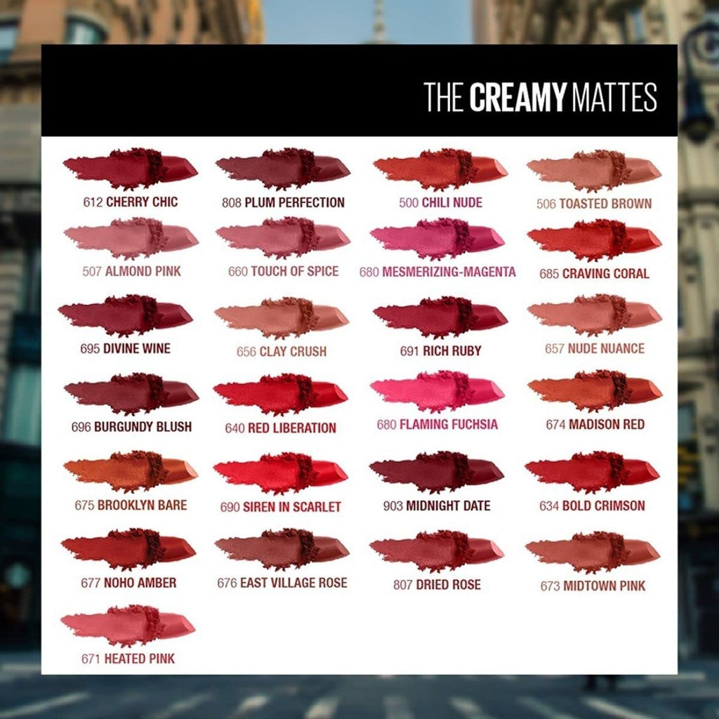 Maybelline New York Color Sensational Lipstick, Lip Makeup, Matte Finish, Hydrating Lipstick, Nude, Pink, Red, Plum Lip Color, Touch Of Spice, 1 Count
