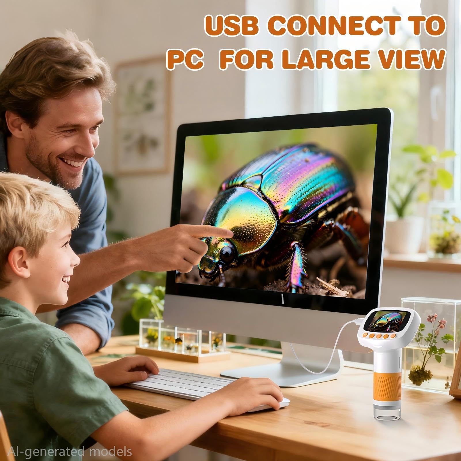 Pocket Kids Microscope for Over 3 Years Old, 1000X Handheld Microscope for Kids w/2''IPS Digital, Photo Video Mini Portable Microscopes, Science Edu Digiscope,Christmas Birthday Gifts for Kids
