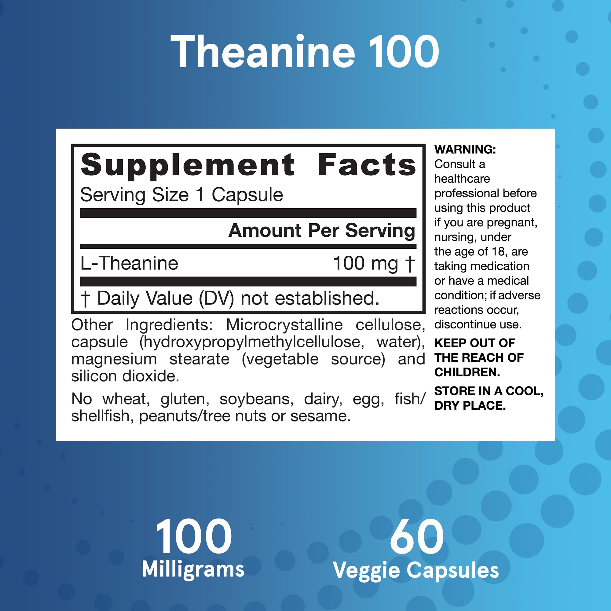 Jarrow Formulas® Regular Strength Theanine 100 mg,Dietary Supplement,60 Capsules,60 Day Supply,(Pack of 2)