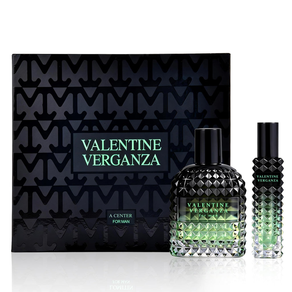 A CENTER Valentine Verganza Men's Cologne Gift Set 2pcs/100ml&30ml Eau de Parfum Bergamot Coffee&Vetiver Fragrance Cologne Gift Combo for Him