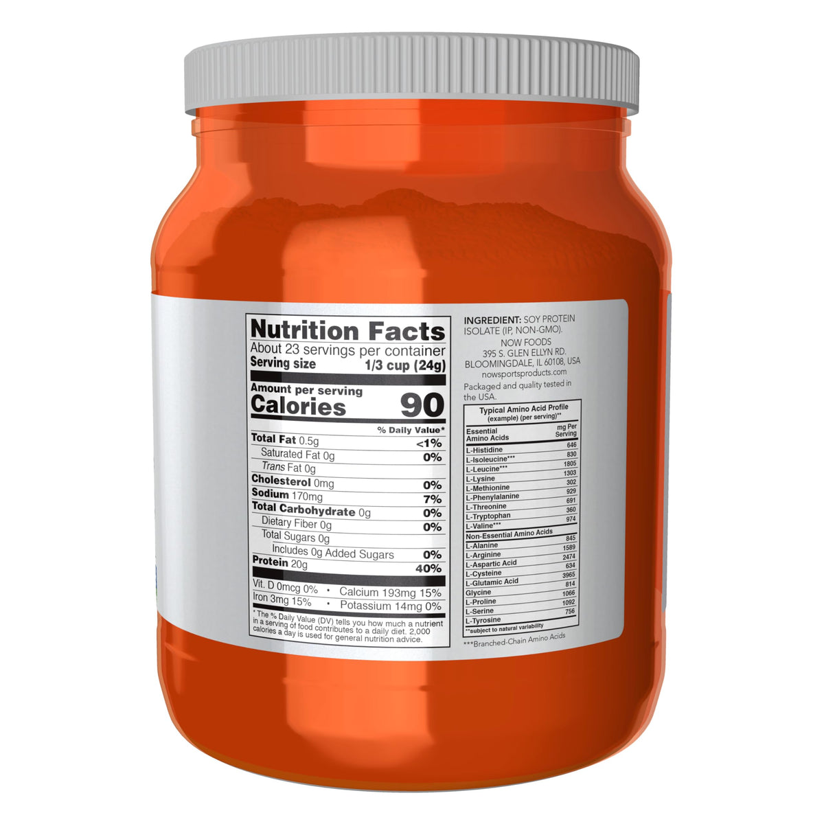 NOW Sports, Soy Protein Isolate 20g, Unflavored Powder, 1.2 lbs