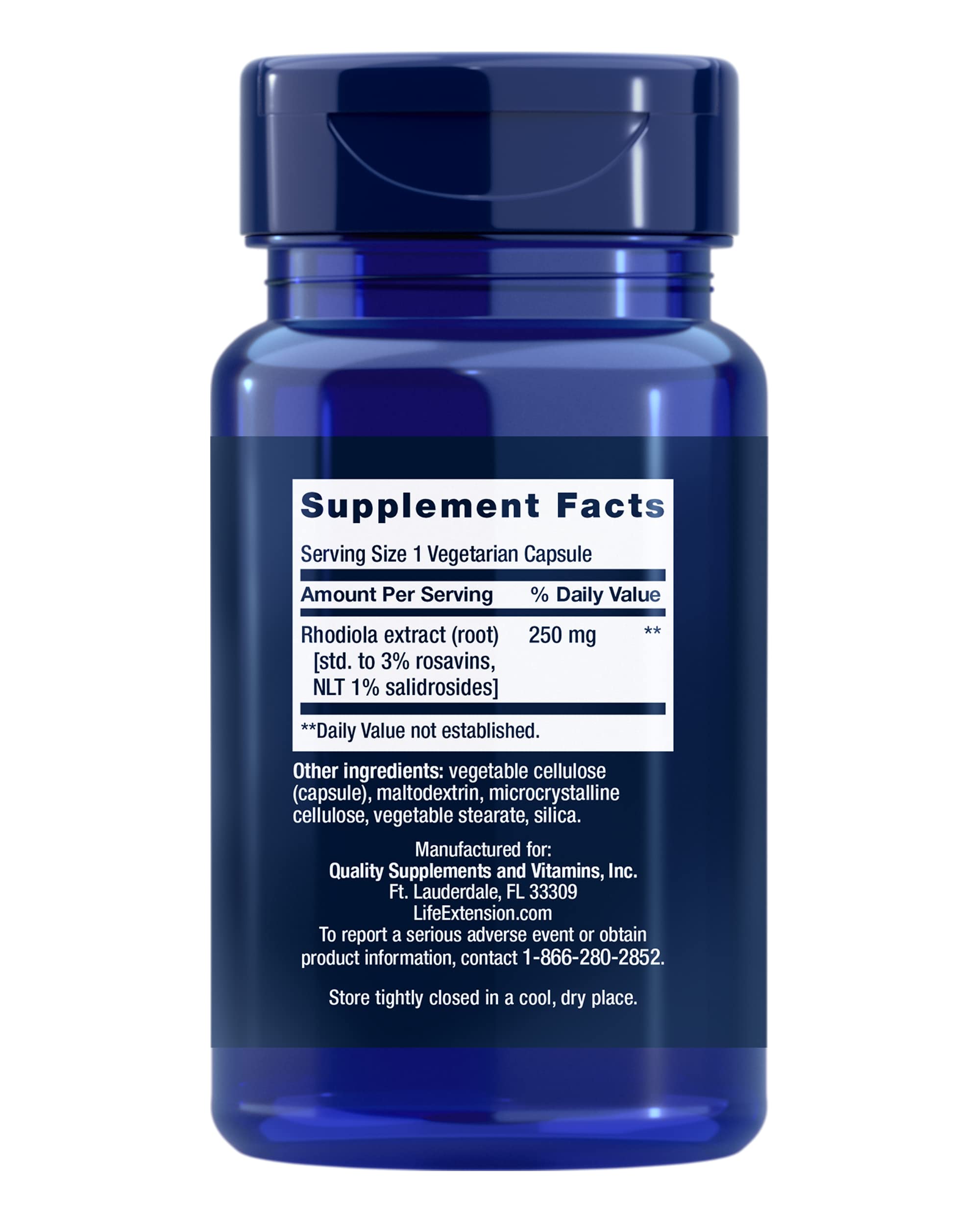 Life Extension Rhodiola Extract, Rhodiola rosea Supplement, standardized Extract, Promotes Physical and Mental Performance, Gluten-Free, Non-GMO, Vegetarian, 250 mg, 60 Capsules