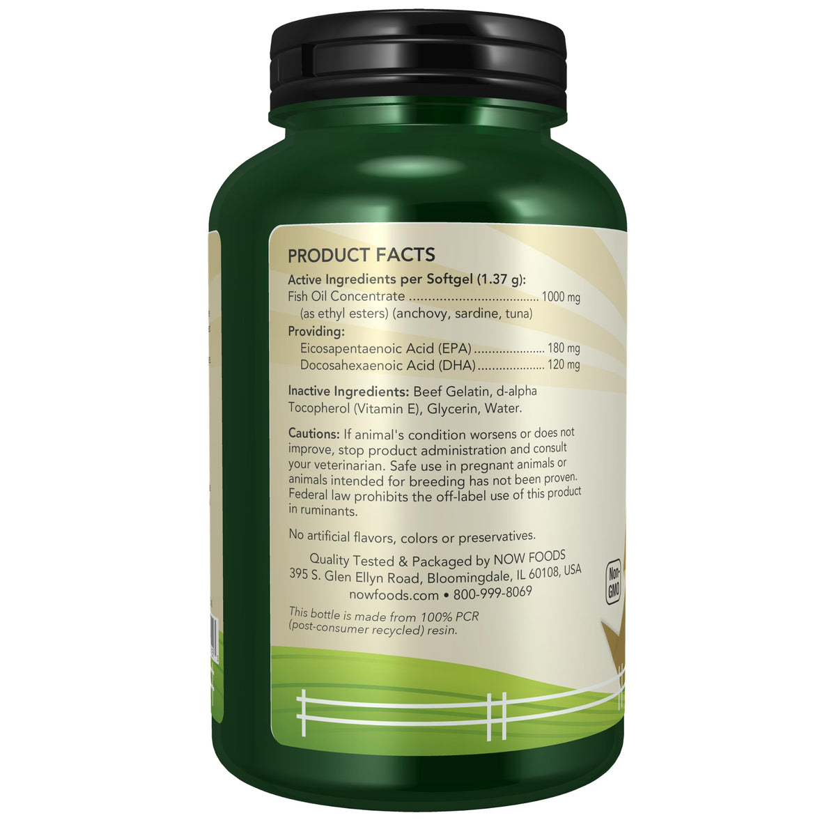 NOW Pet Health, Omega 3 Supplement, For Cats & Dogs, 180 Softgels