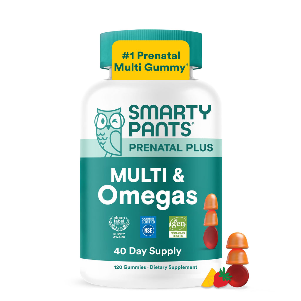 SmartyPants Prenatal Multivitamin Gummies, Omega 3 (DHA/EPA), Methylfolate, Biotin, Vitamin D3, C, Vitamin B12, B6, Vitamin A, K & Zinc, Gluten Free, 120 Count (40 Day Supply)