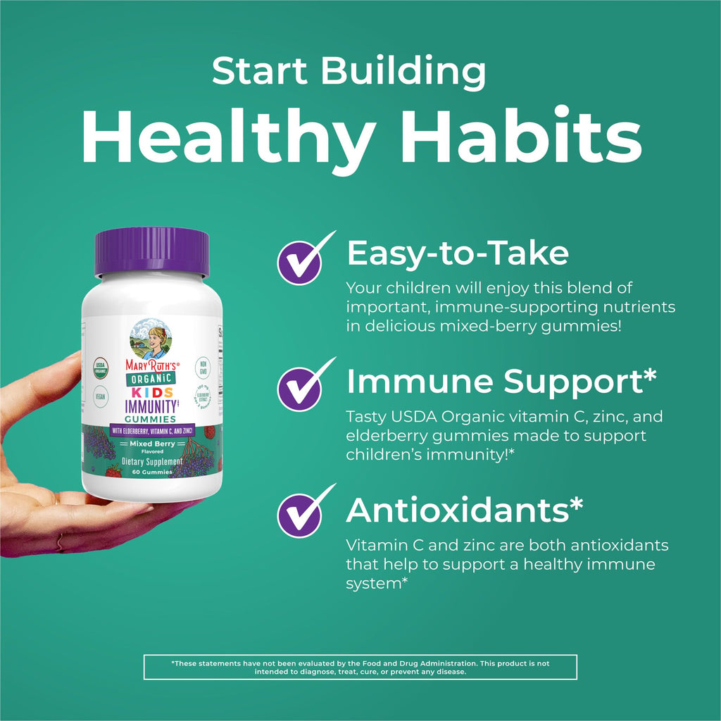 MARYRUTH'S Organic Kids Immune Support Gummies with Elderberry, 60 Count