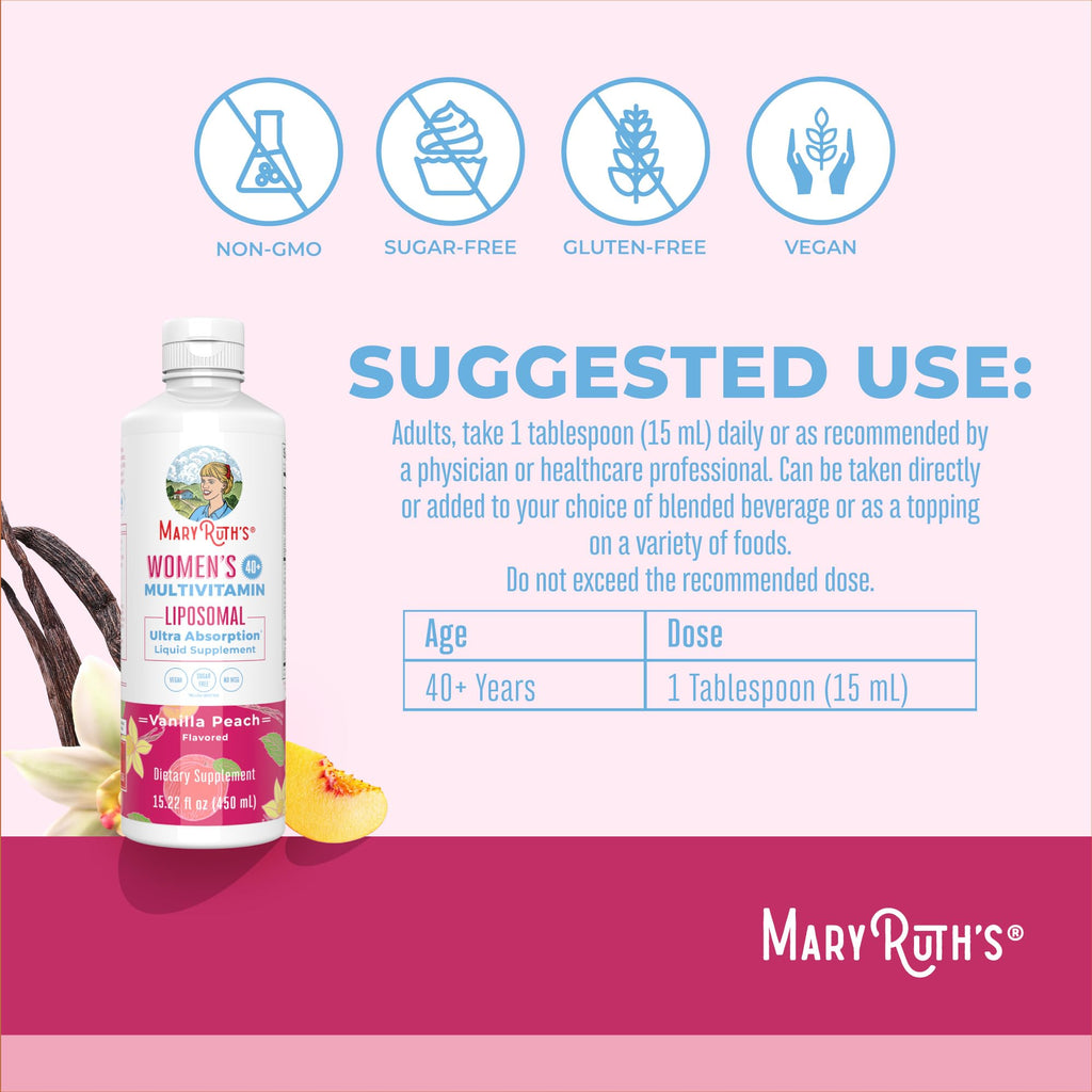 MARYRUTH'S Multivitamin Liposomal for Women 40+ | Womens Multivitamin Liposomal | Immune Support Supplement | Menopause Support| Methylated Multivitamin | Vegan | Sugar Free | Non-GMO | 15.22 Fl Oz