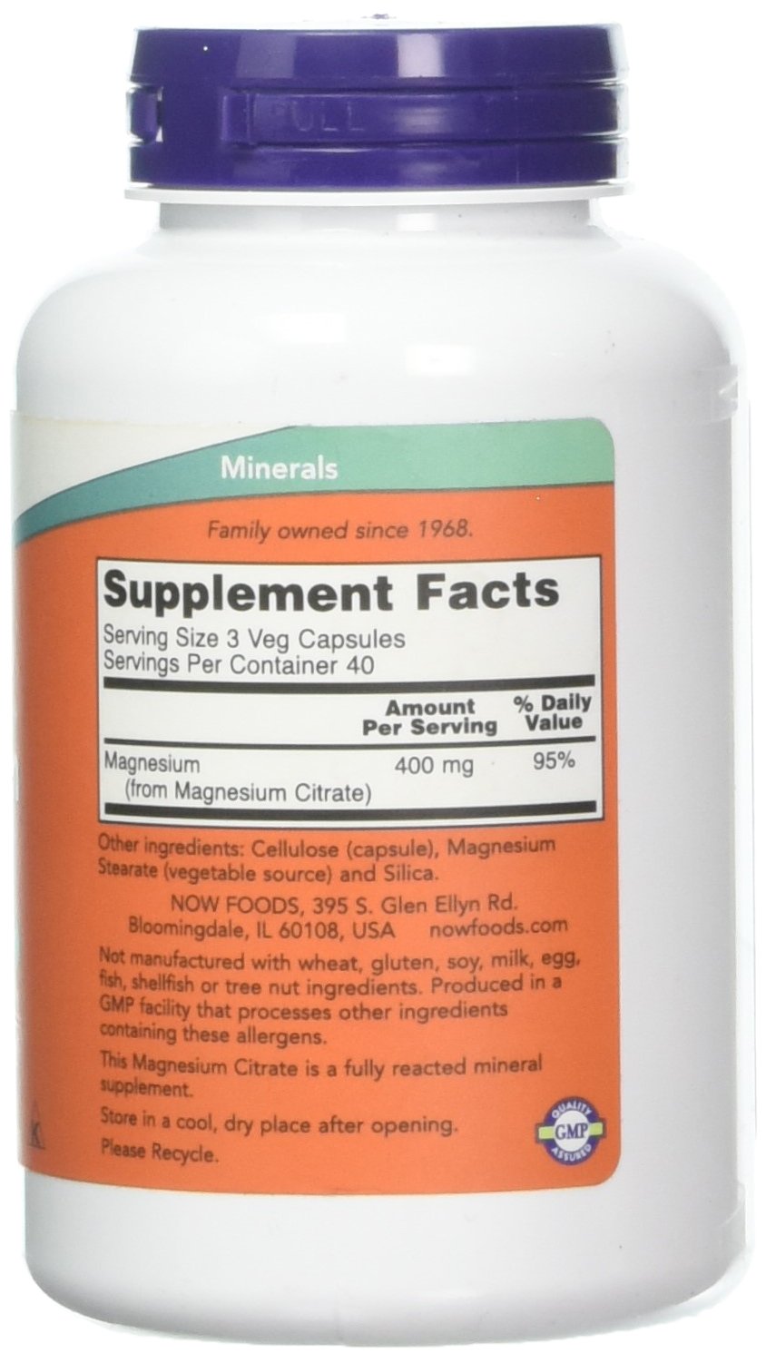 Now Foods Magnesium Citrate caps- 120 Vcaps ( 2-Pack)