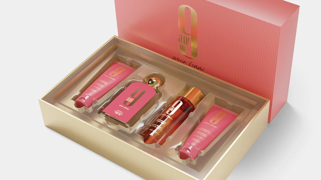 Afnan 9 Am Pour Femme 4-Piece Set, (3.4 Oz Eau De Parfum Spray + 3.4 Oz Shower Gel + 5.0 Oz Body Mist + 3.4 Oz Body Lotion)