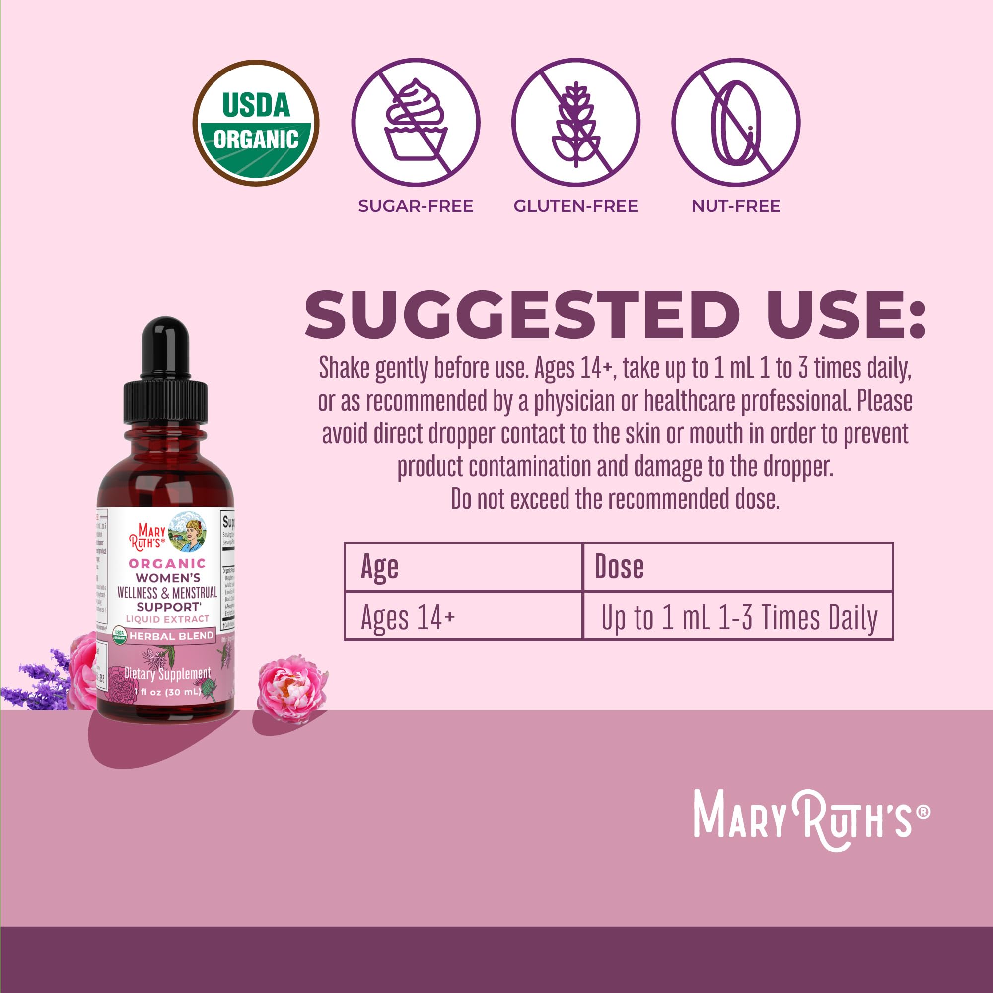 MARYRUTH'S Organic Women's Wellness & Menstrual Support Liquid Drops, 1 oz