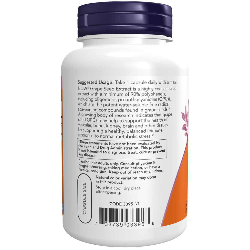 Now Supplements, Grape Seed Extract, Maximum Strength 500 mg (a Highly Concentrated Extract with a Minimum of 90% Polyphenols), 90 Veg Capsules