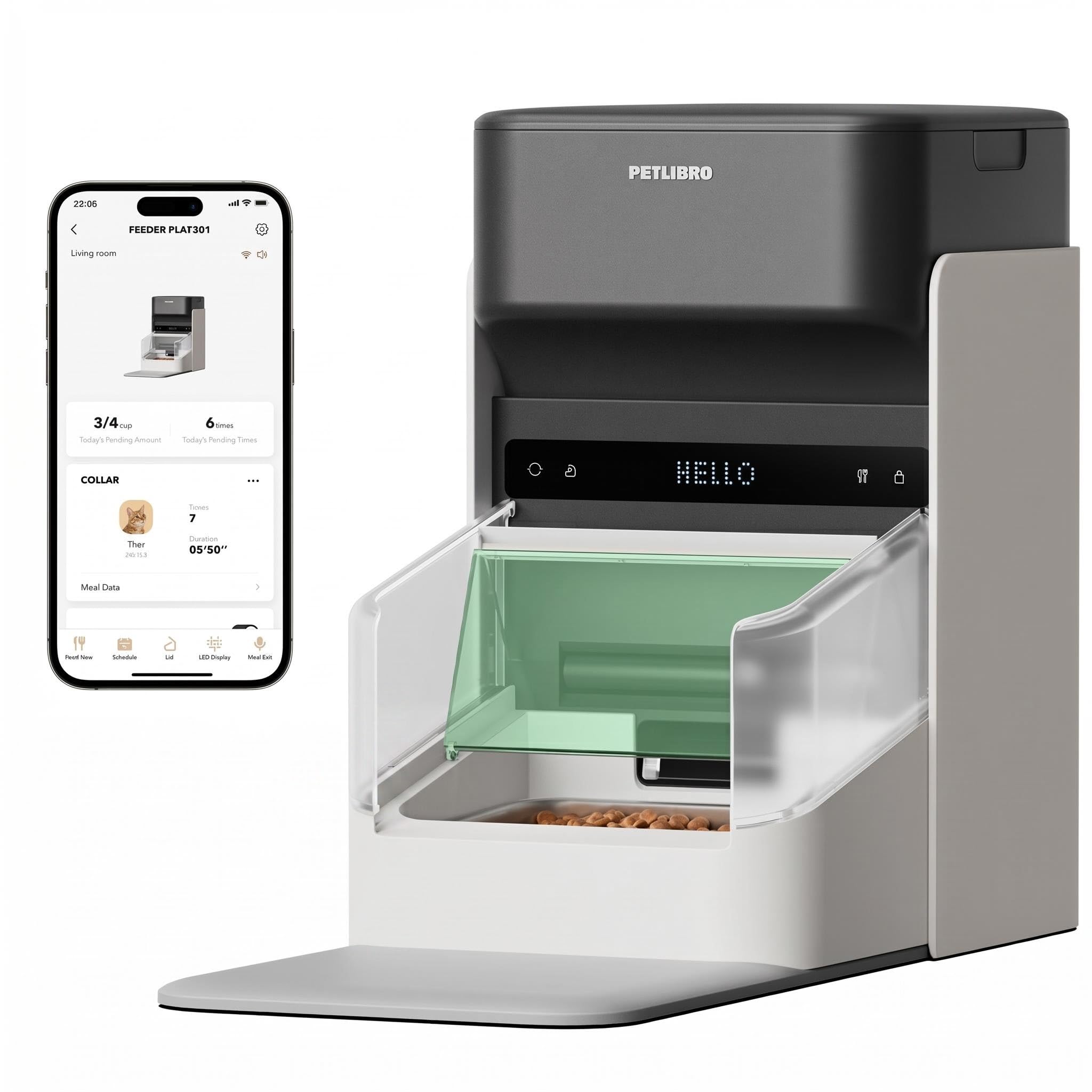 PETLIBRO RFID Automatic Cat Feeder, Collar Sensor-Activated Personalized Meals, Cats Recognition & Diet Tracking for Multi-Pet Homes and Different Diets, 5G&2.4G Wi-Fi Programmable Cat Food Dispenser
