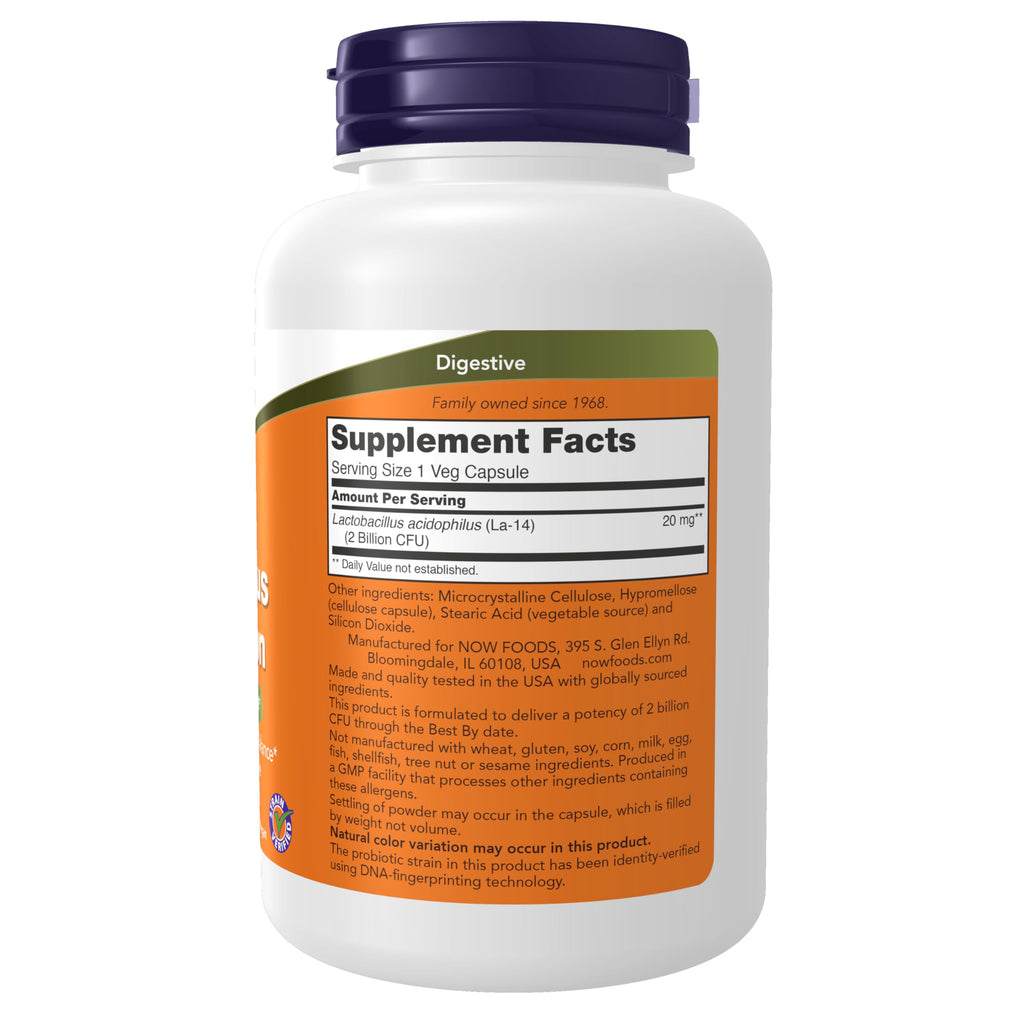 NOW Foods Supplements, Acidophilus, Two Billion, Strain Verified, Healthy Intestinal Flora*, 250 Veg Capsules
