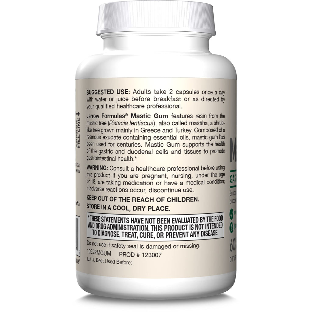 Jarrow Formulas Mastic Gum 1000 mg - 60 Veggie Caps - Mastic Gum Capsules Supporting Stomach and Duodenal Health - 30 Servings